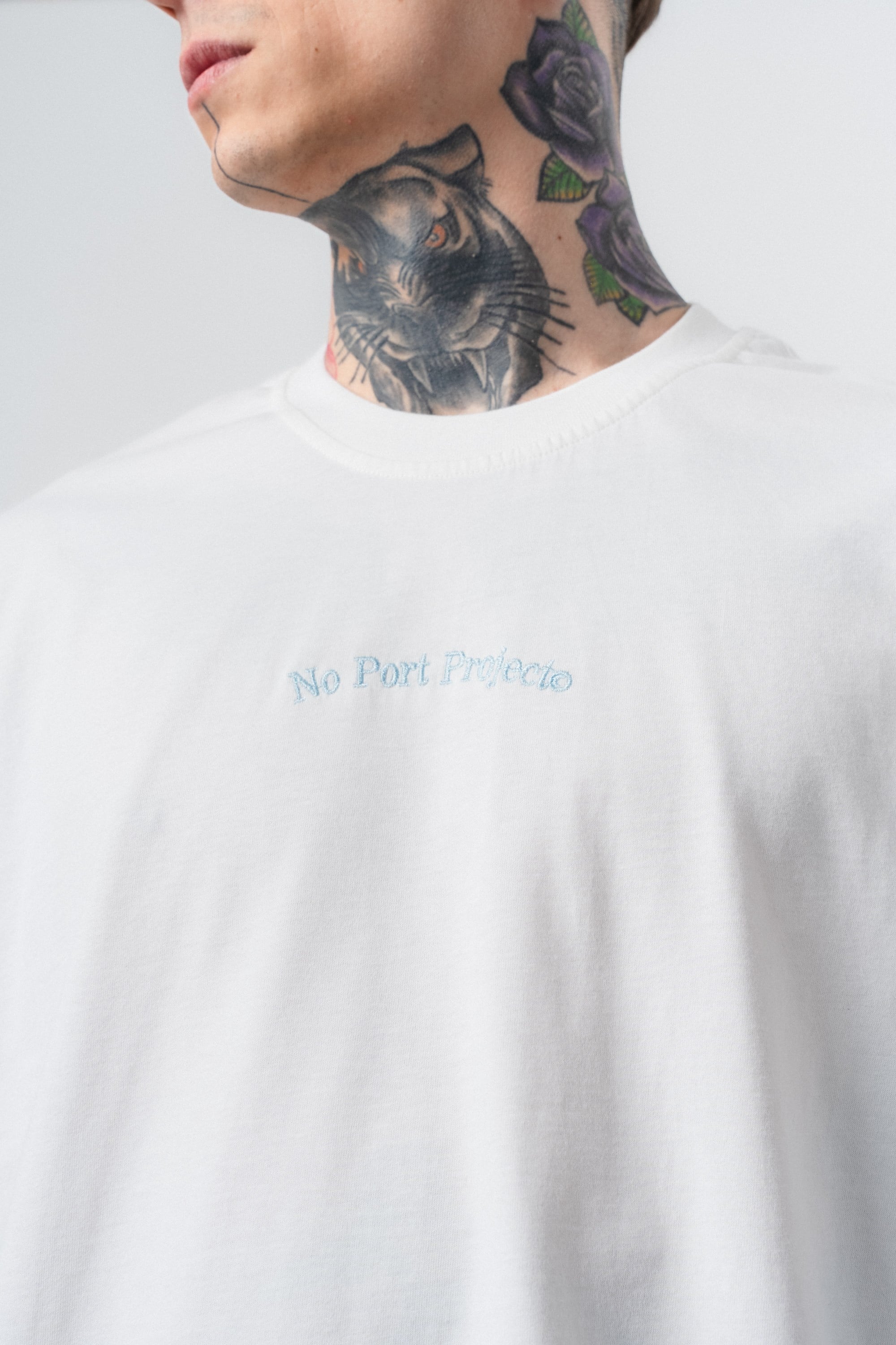 Erkek No Port Baskılı Oversize T-Shirt Ekru