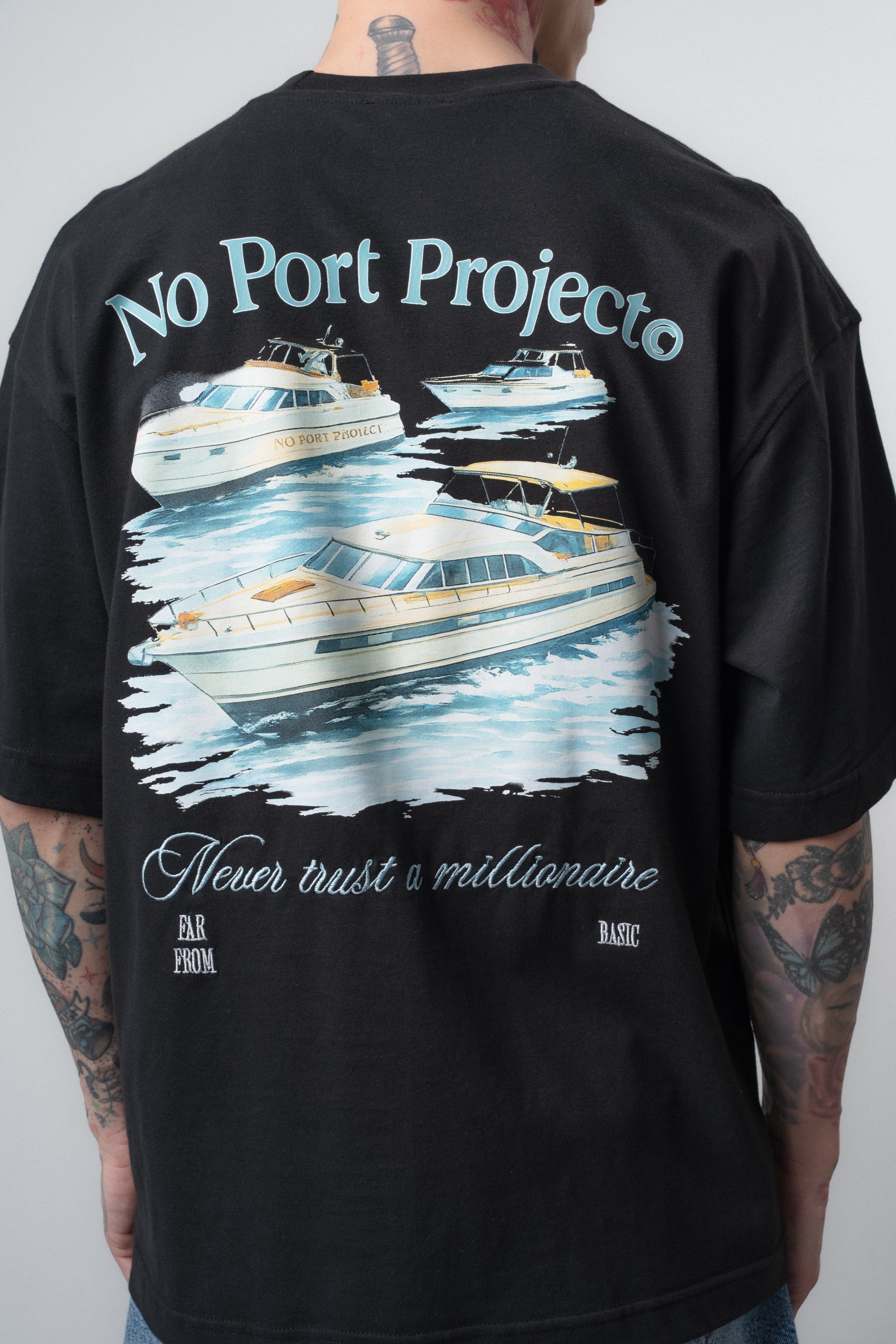 Erkek No Port Baskılı Oversize T-Shirt Siyah