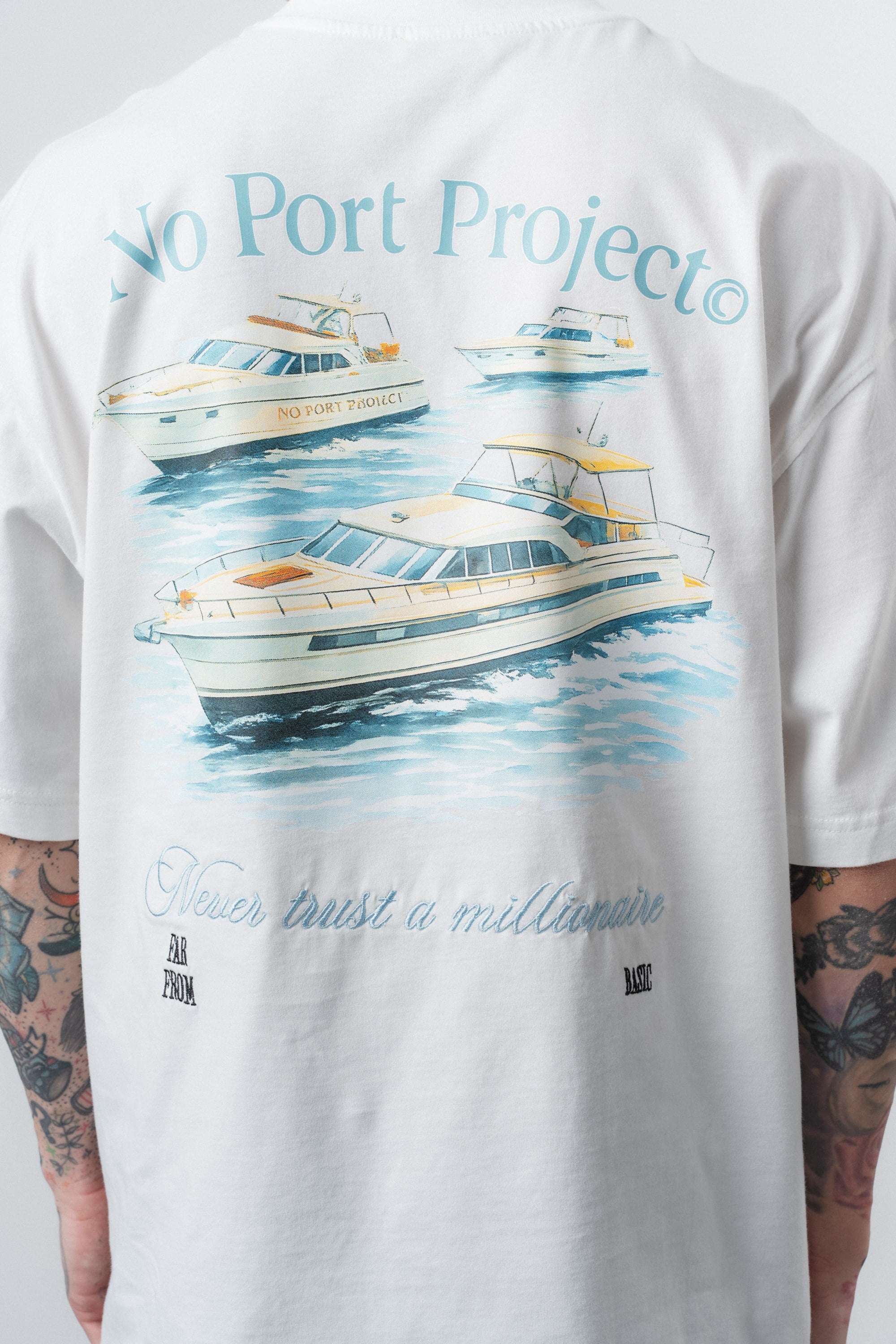 Erkek No Port Baskılı Oversize T-Shirt Ekru