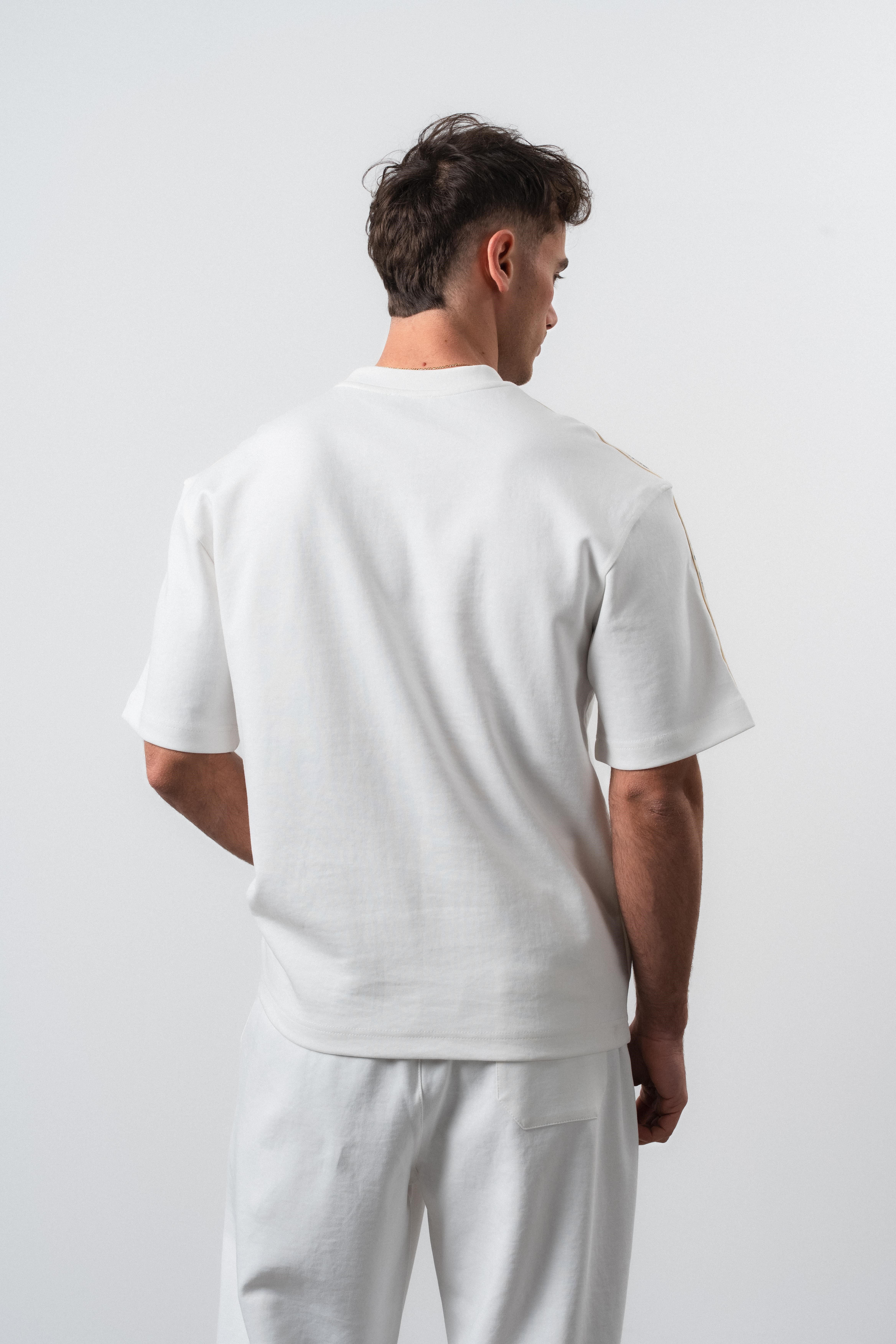 Erkek No1 Şerit Detaylı Regular Fit T-Shirt Ekru
