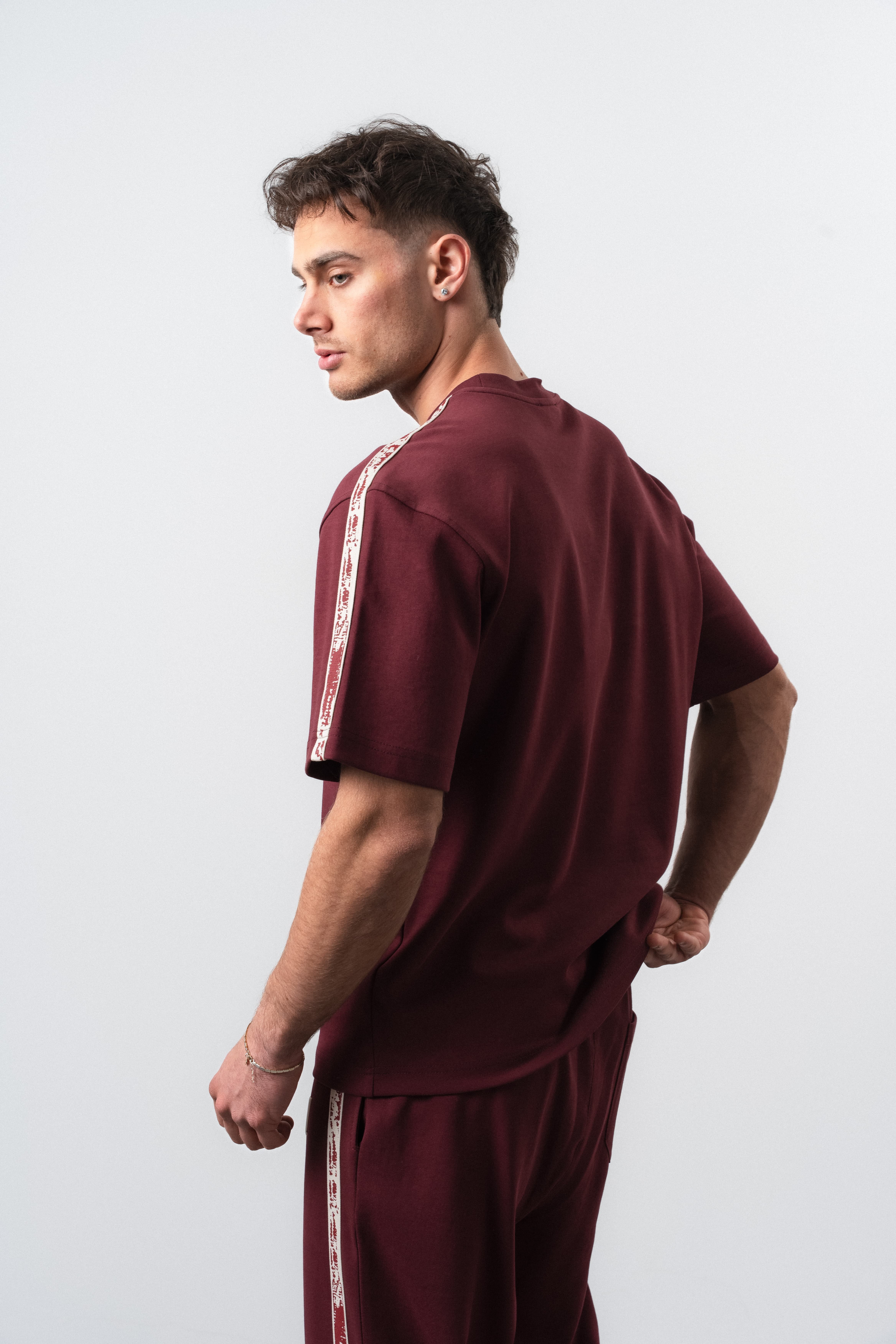 Erkek No1 Şerit Detaylı Regular Fit T-Shirt Bordo