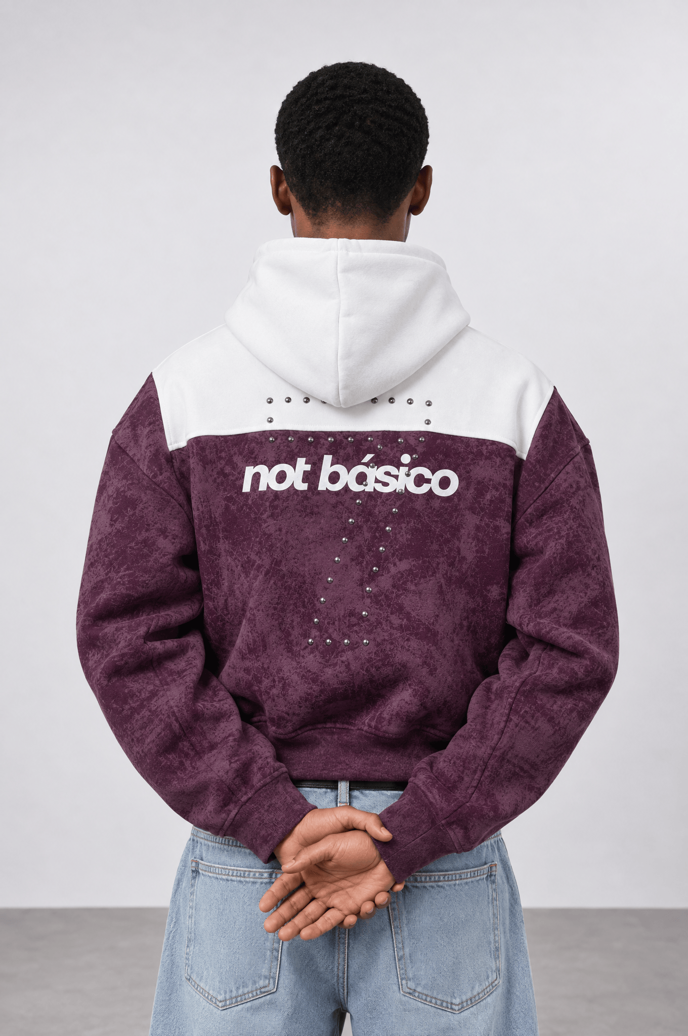 Erkek Not Básico Baskılı Yıkamalı Oversize Hoodie Bordo