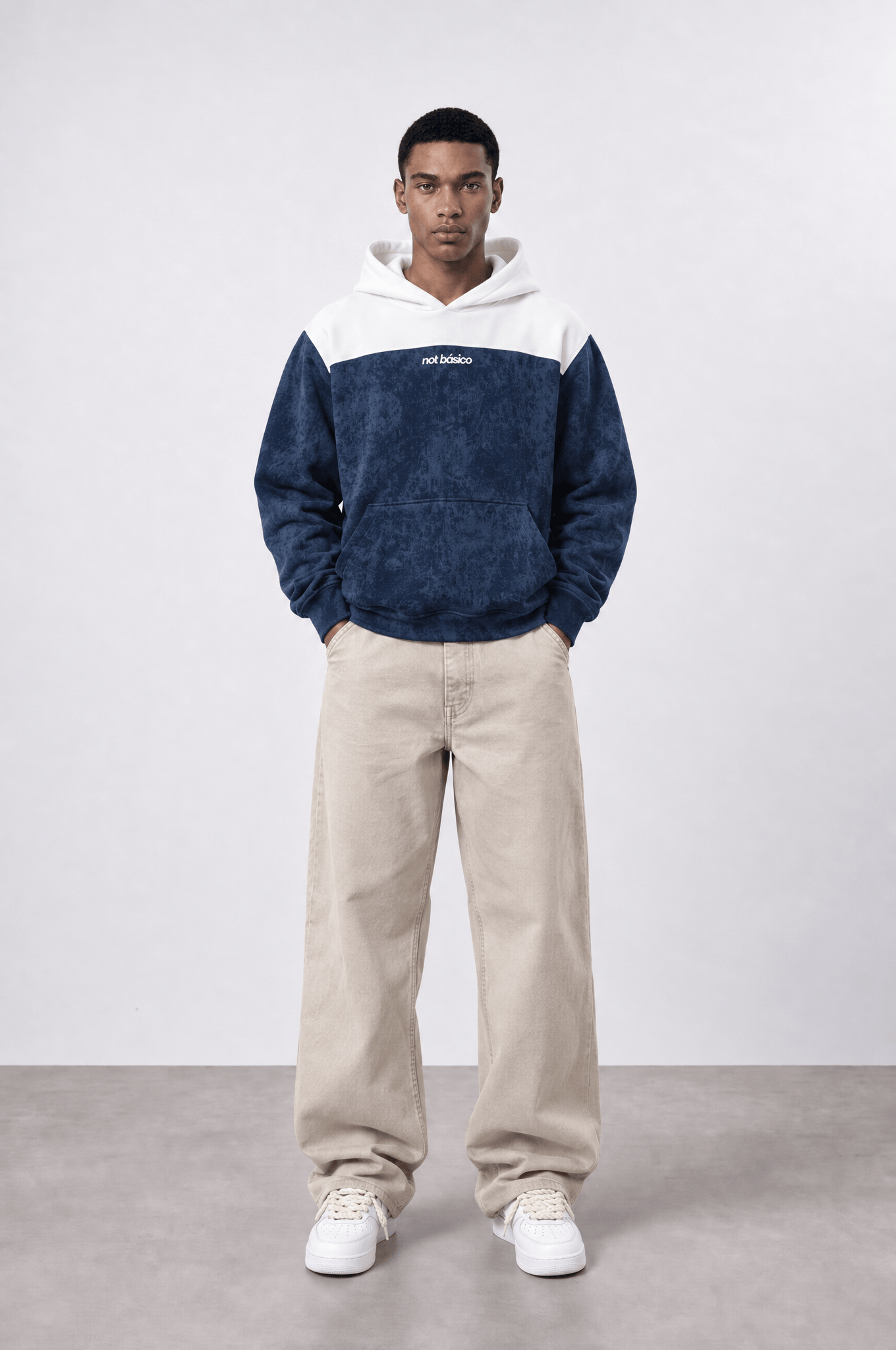 Erkek Not Básico Baskılı Yıkamalı Oversize Hoodie Lacivert