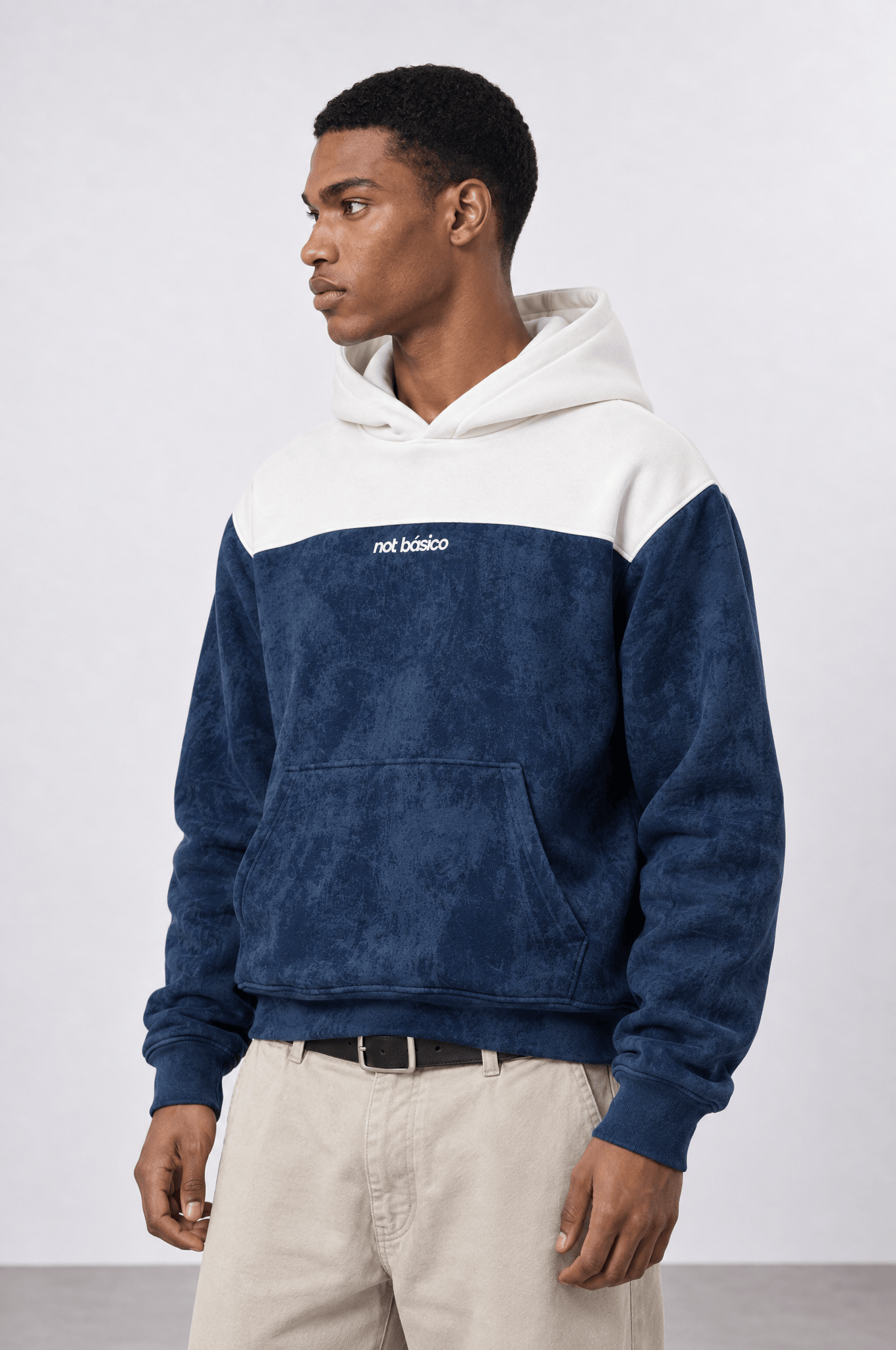 Erkek Not Básico Baskılı Yıkamalı Oversize Hoodie Lacivert