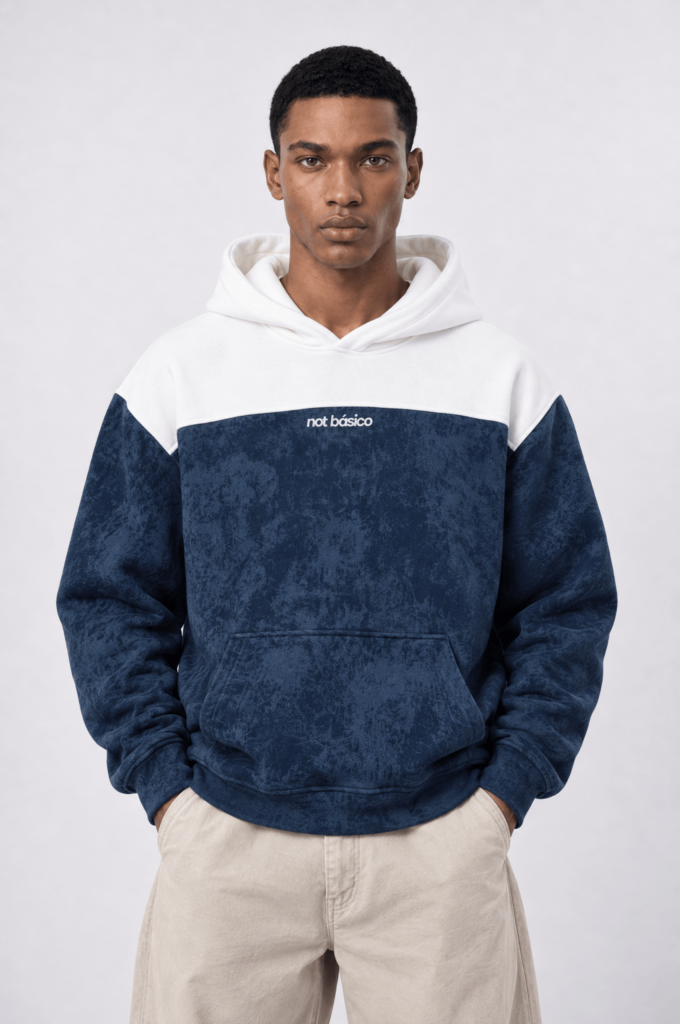 Erkek Not Básico Baskılı Yıkamalı Oversize Hoodie Lacivert