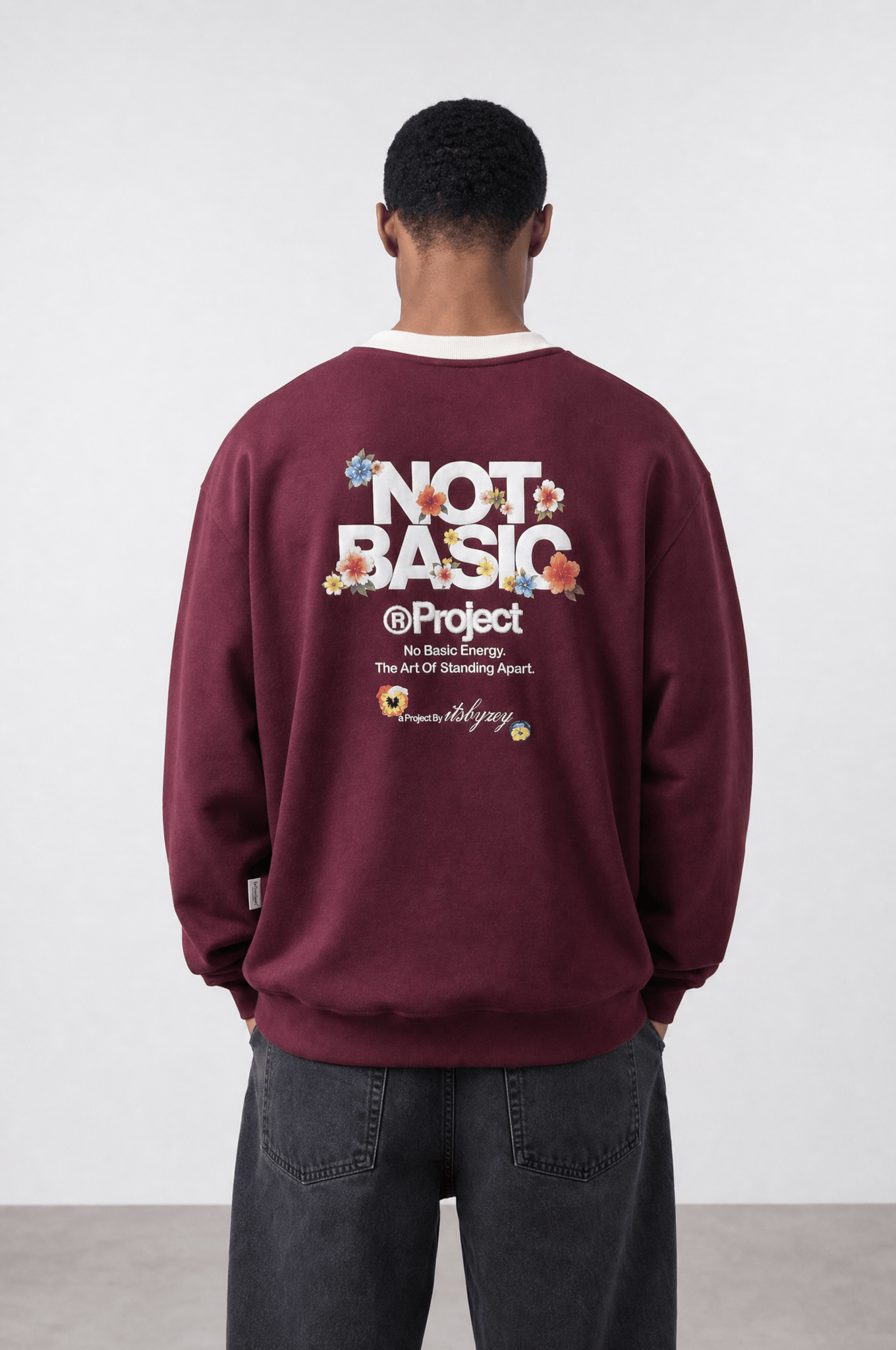 Erkek Not Basic Project Baskılı Oversize Sweatshirt Bordo