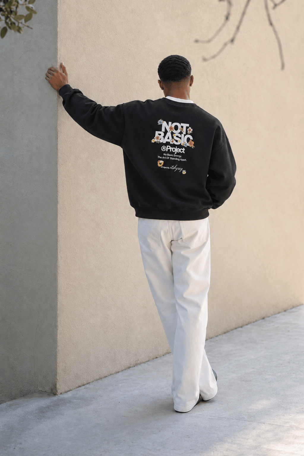 Erkek Not Basic Project Baskılı Oversize Sweatshirt Siyah