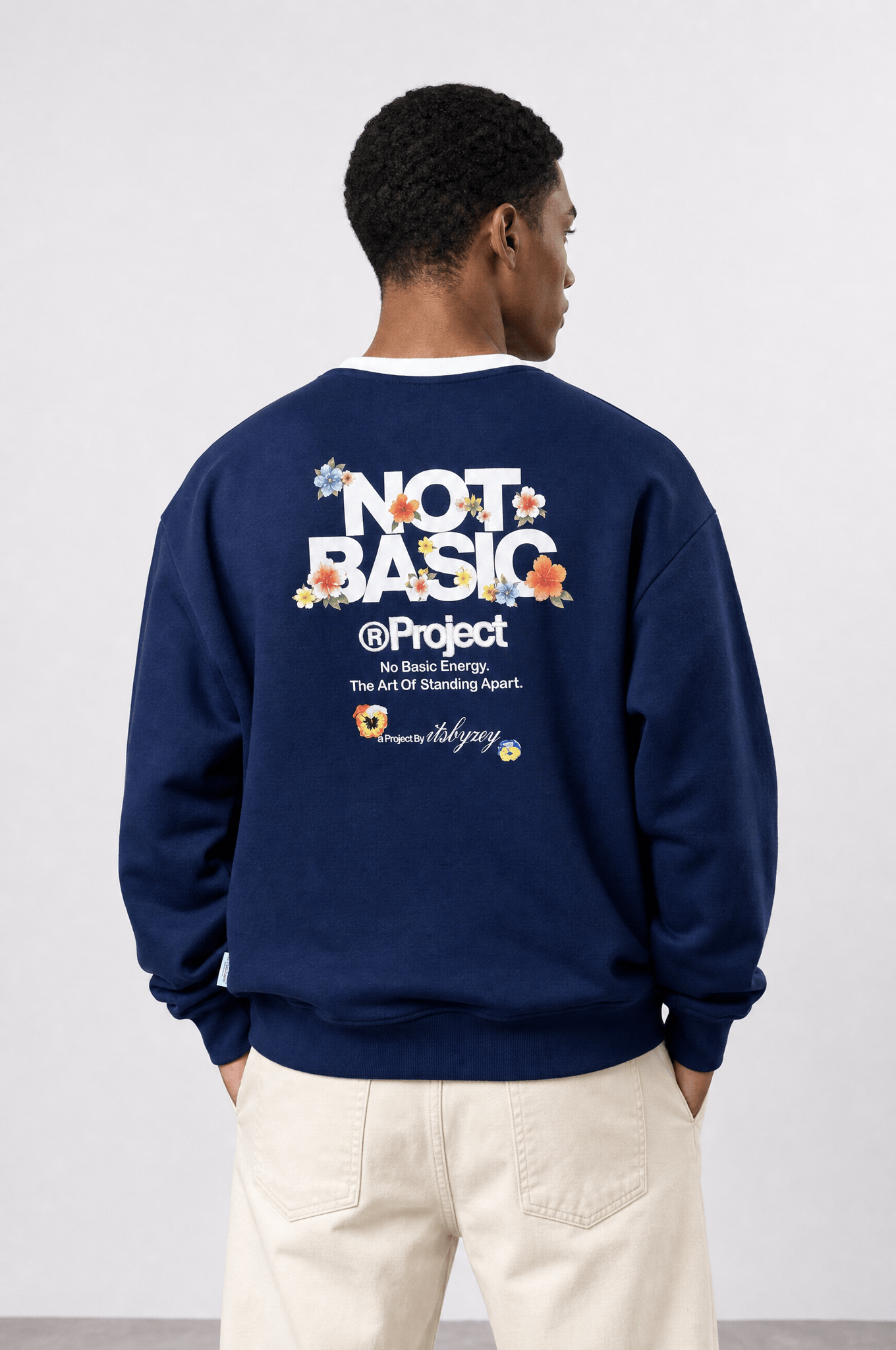 Erkek Not Basic Project Baskılı Oversize Sweatshirt Lacivert