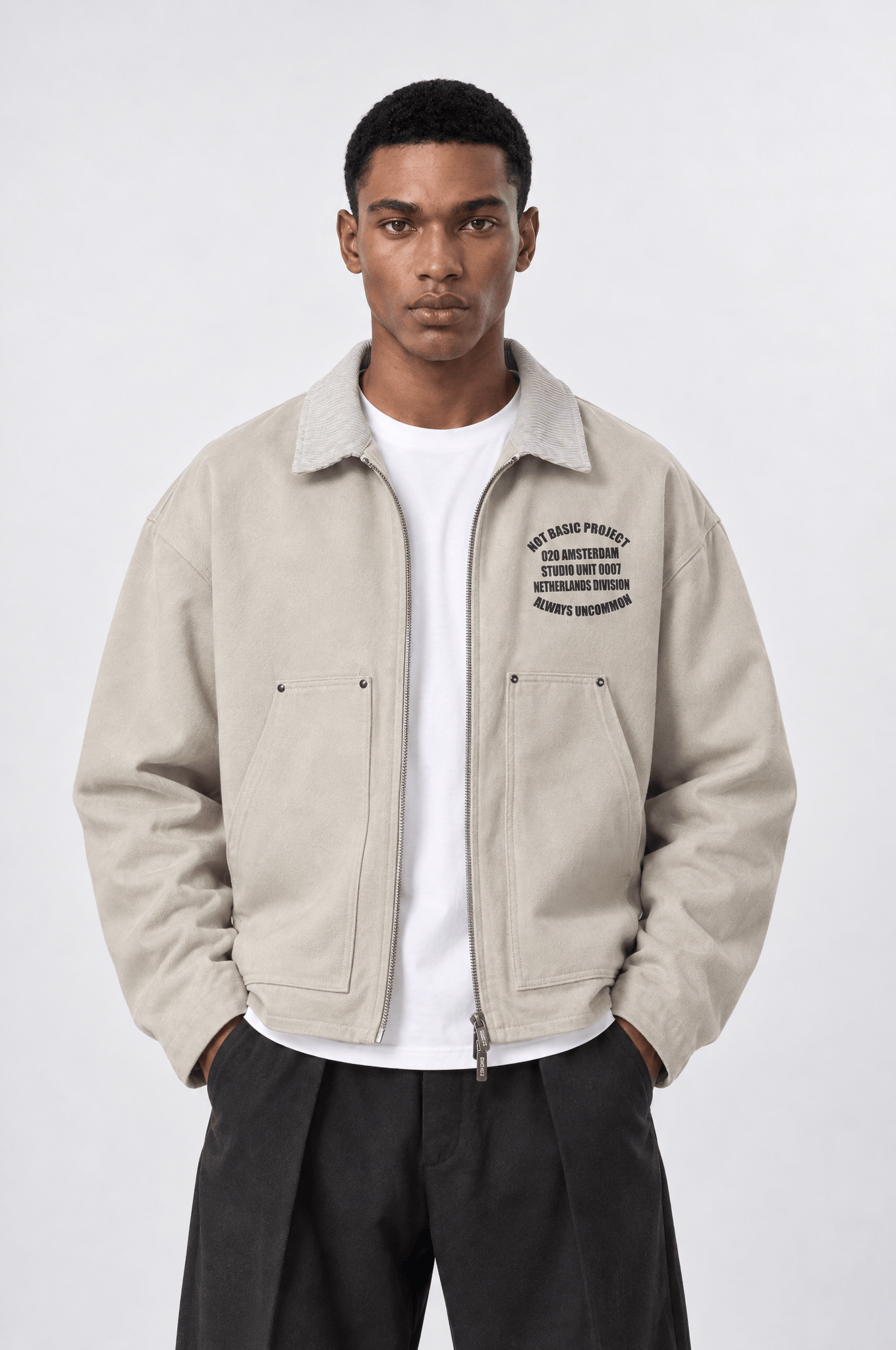 Erkek Not Basic Project Baskılı Oversize Ceket Bej