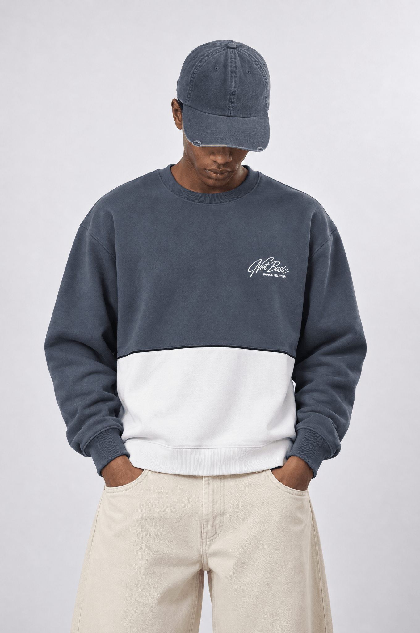 Erkek Not Basic Project Nakışlı Oversize Sweatshirt Füme