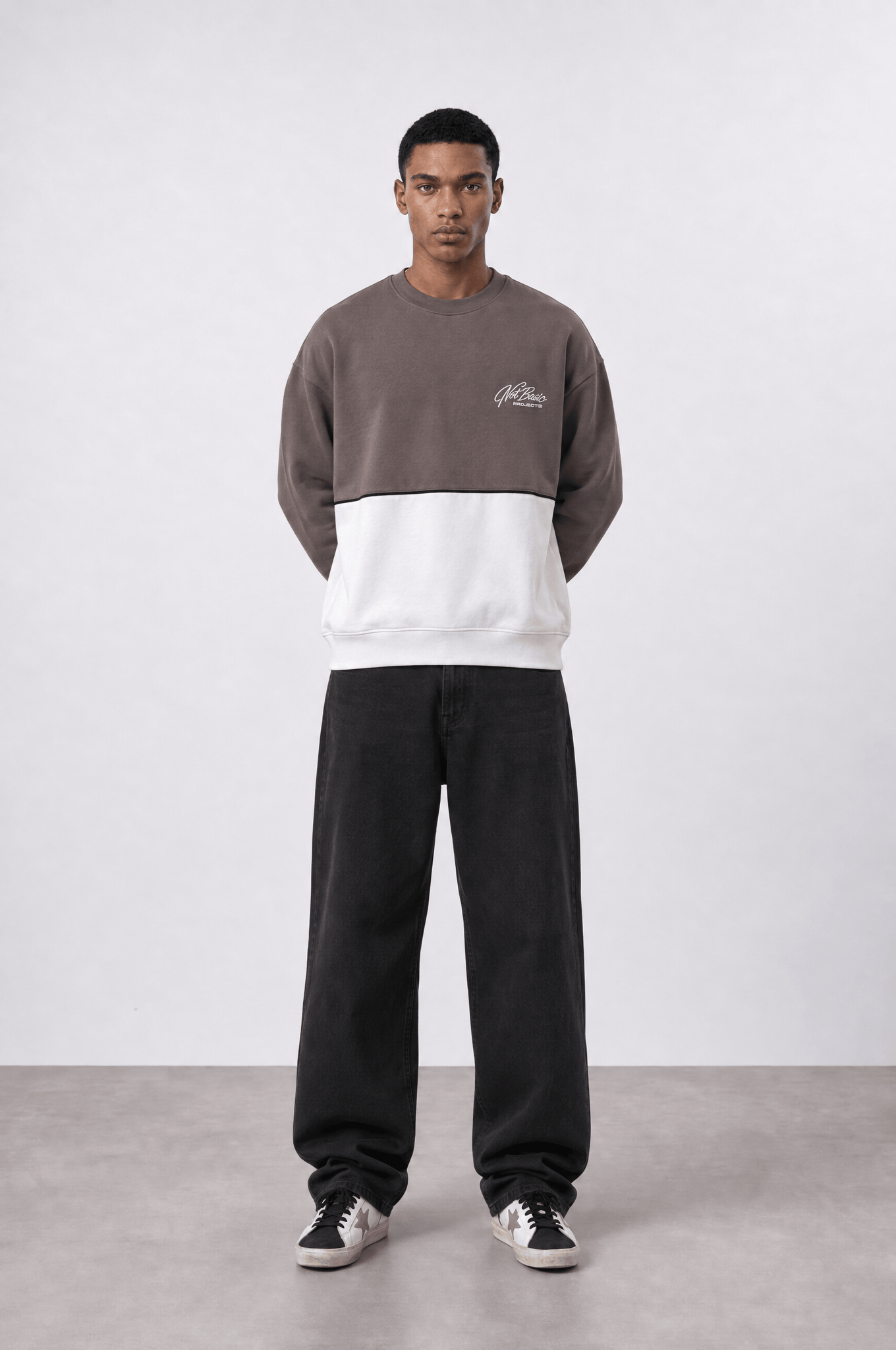 Erkek Not Basic Project Nakışlı Oversize Sweatshirt Kahve