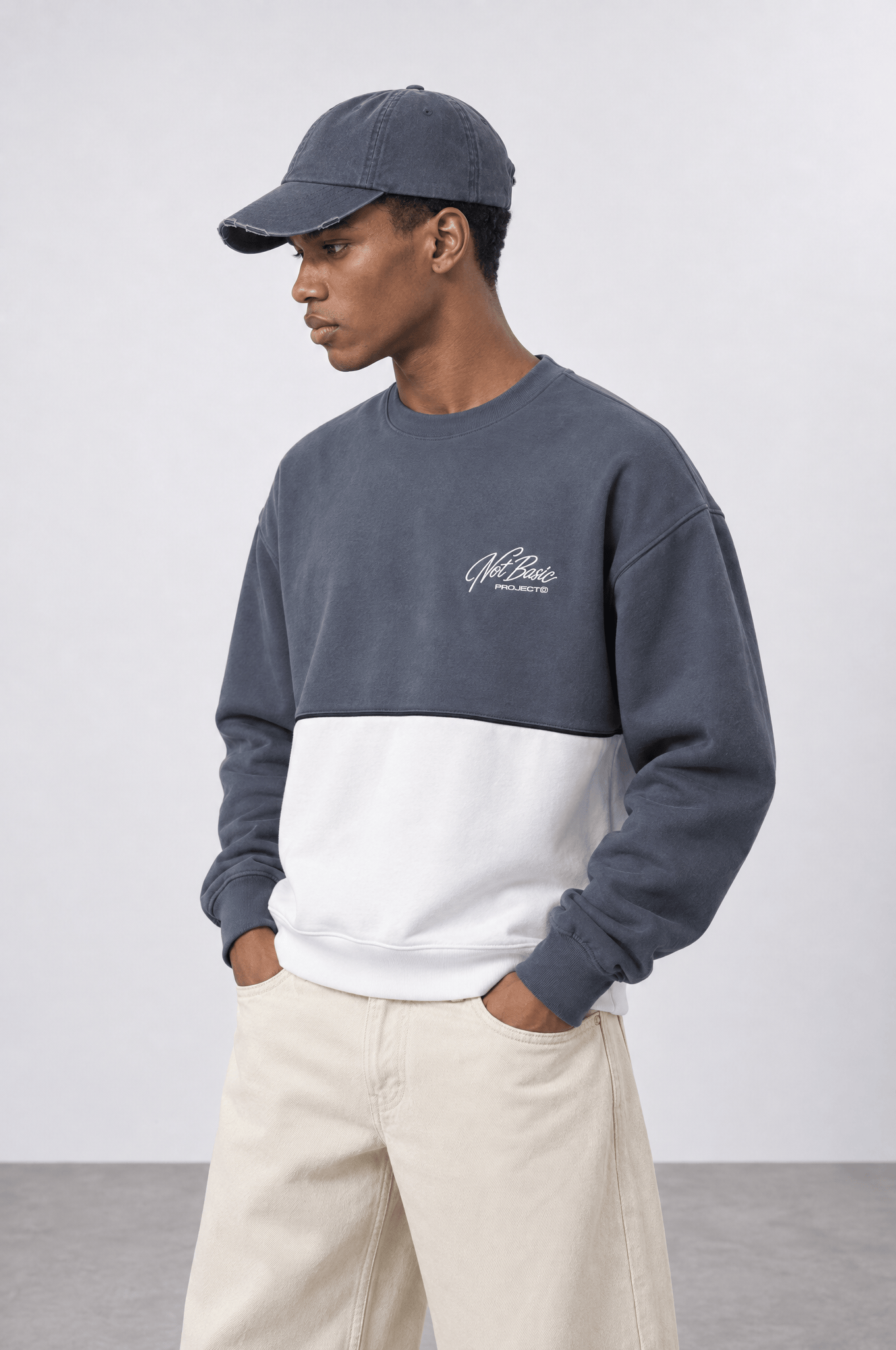 Erkek Not Basic Project Nakışlı Oversize Sweatshirt Füme