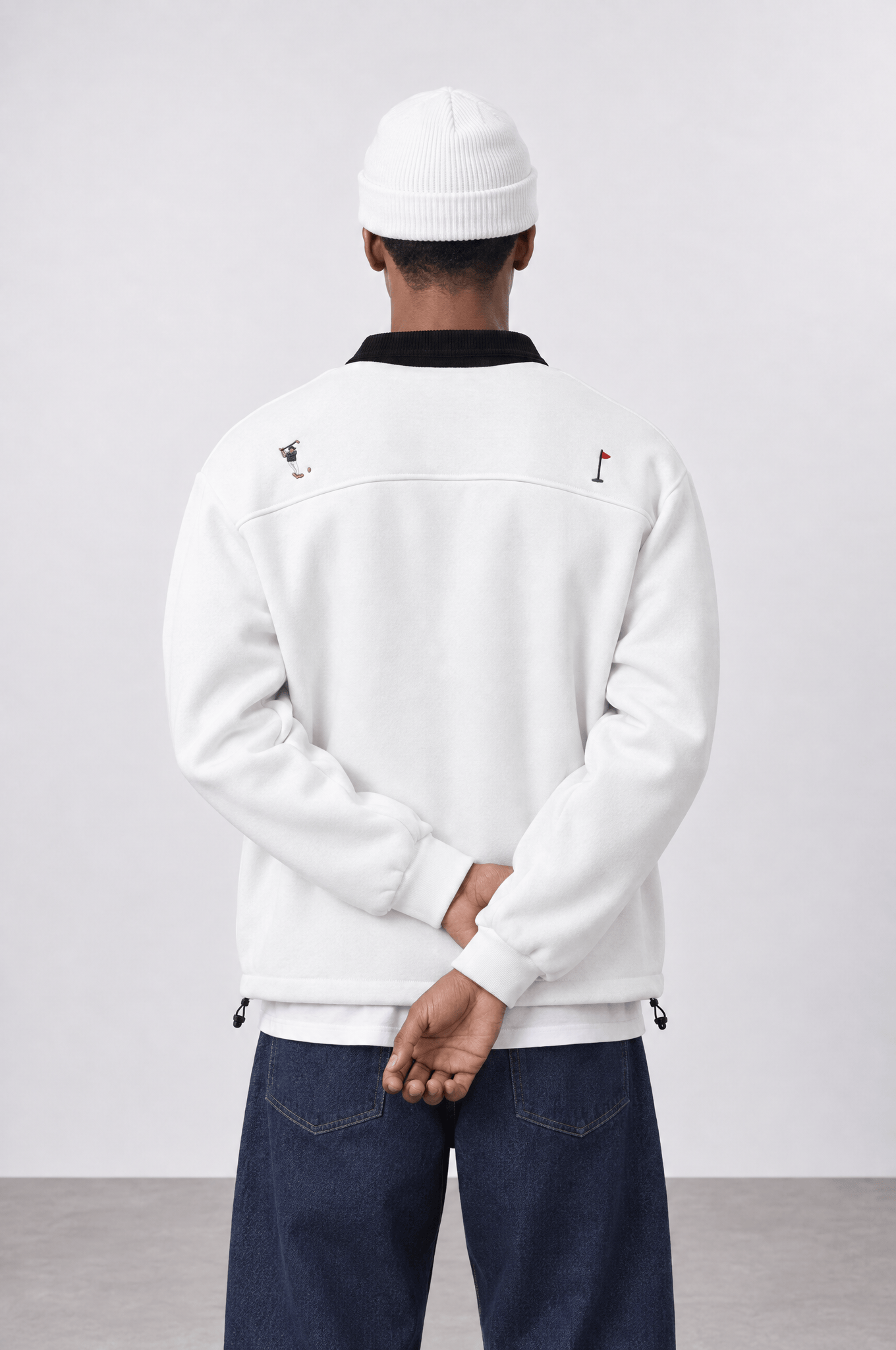 Erkek Not For Everyone Nakışlı Polo Yaka Oversize Sweatshirt Ekru