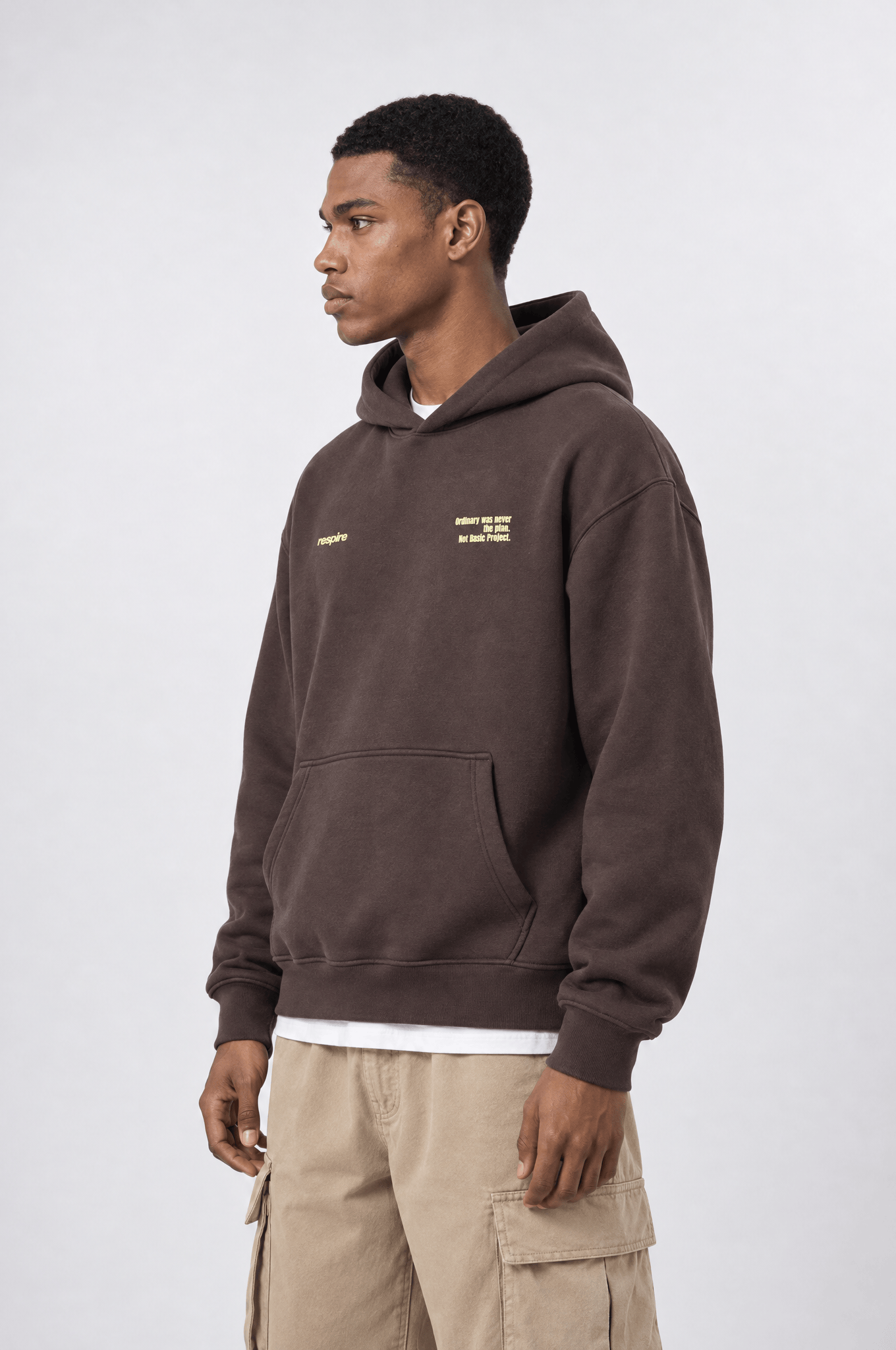Erkek notbasic Baskılı Oversize Hoodie Kahve