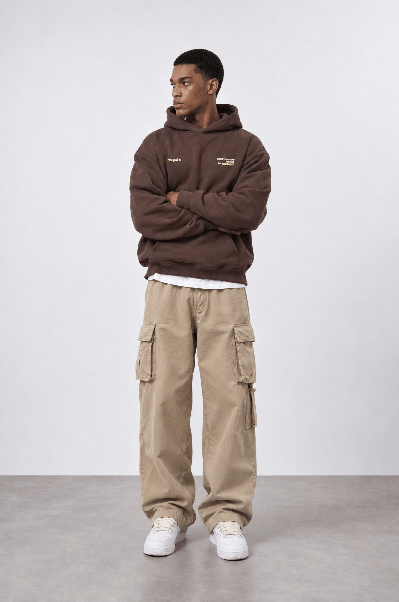 Erkek notbasic Baskılı Oversize Hoodie Kahve