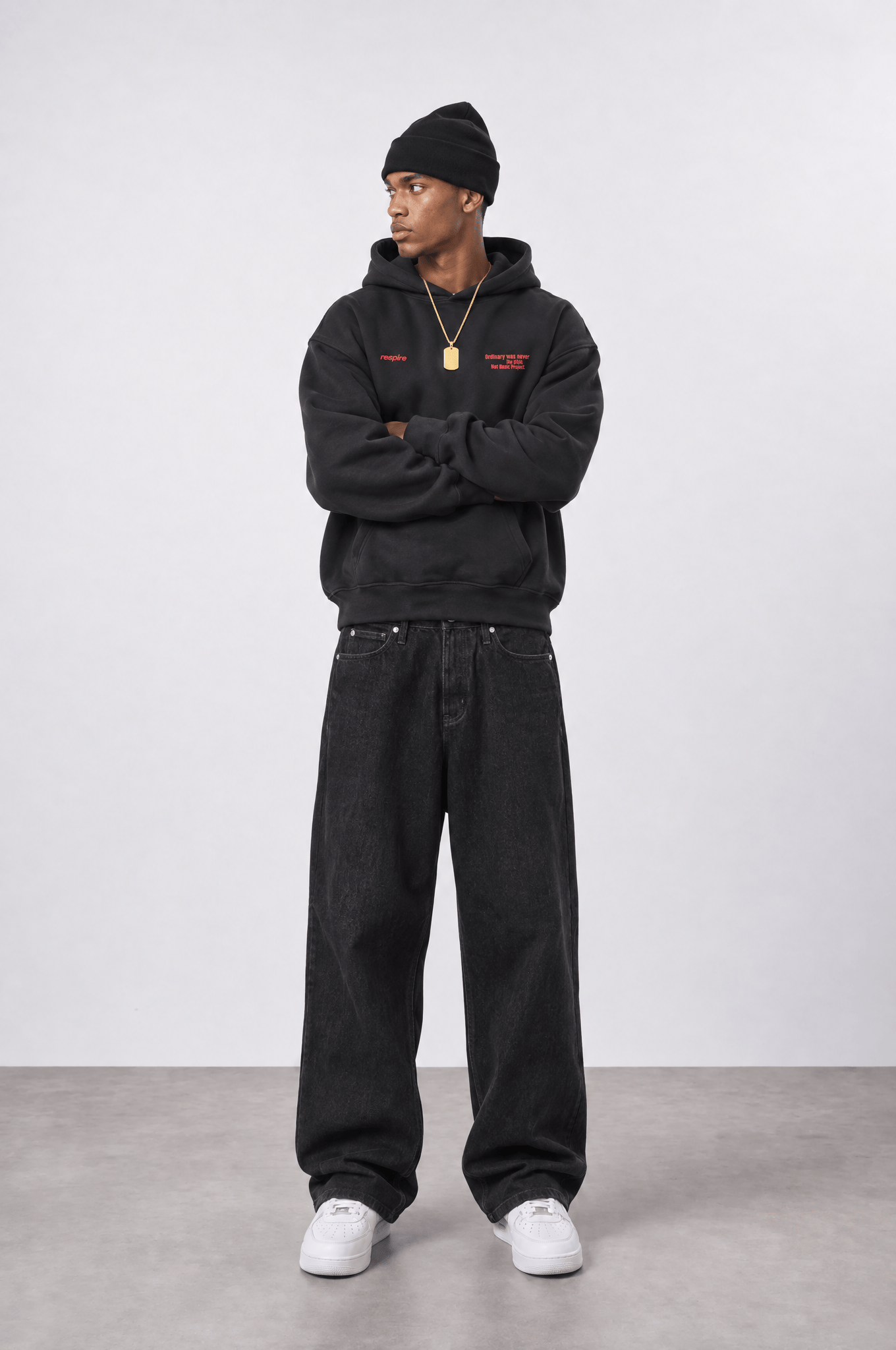 Erkek notbasic Baskılı Oversize Hoodie Siyah