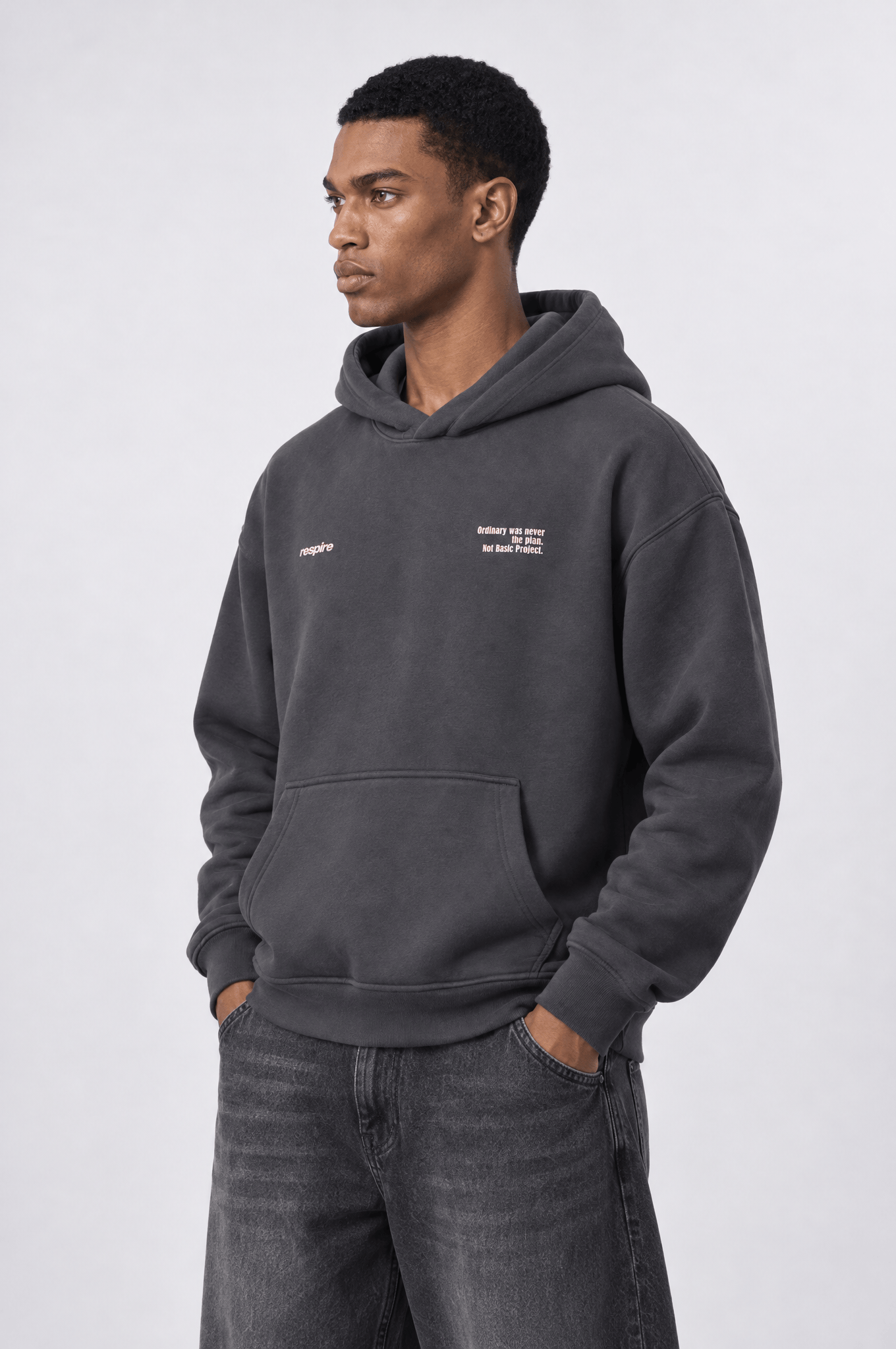 Erkek notbasic Baskılı Oversize Hoodie Füme