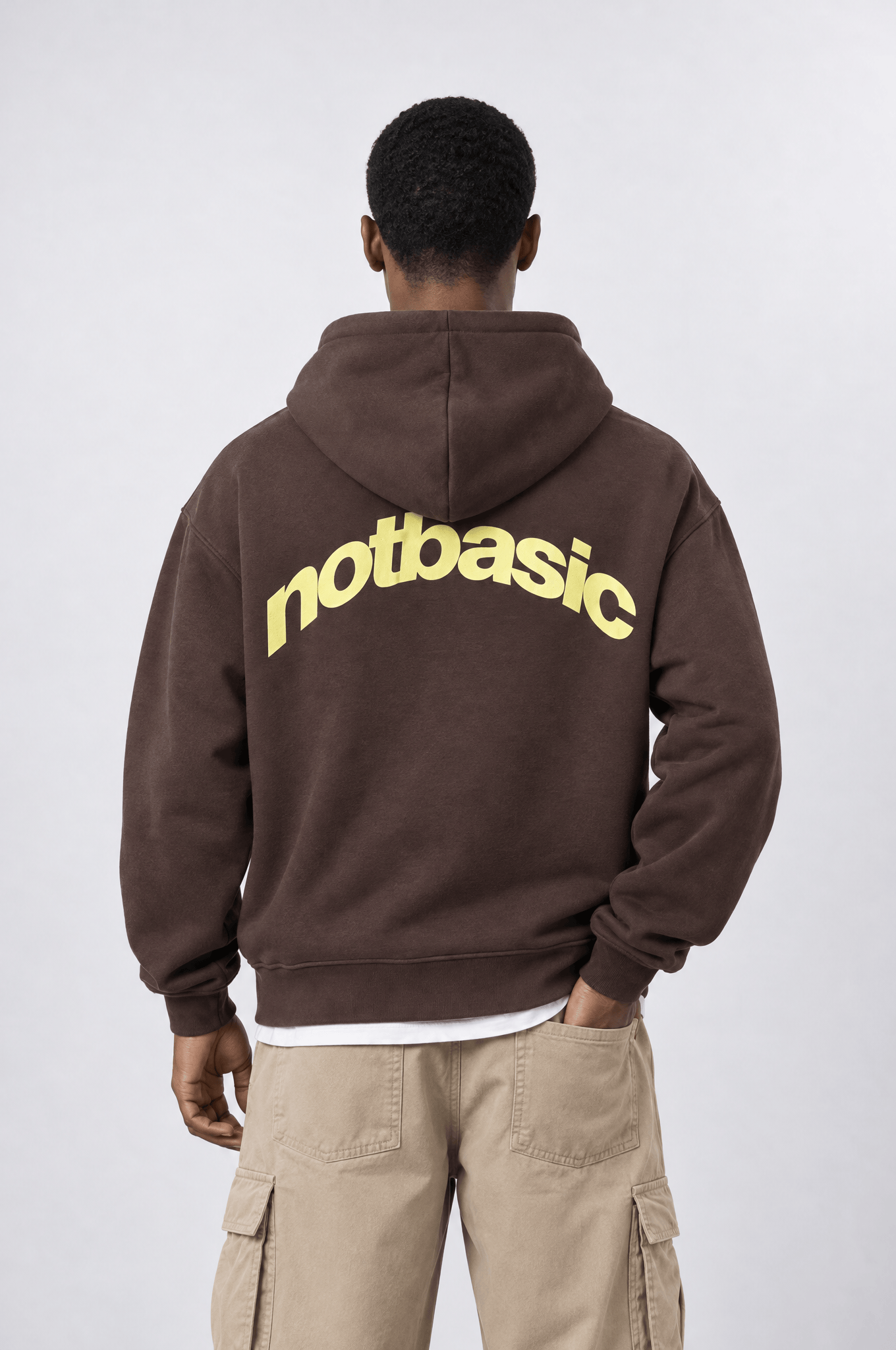 Erkek notbasic Baskılı Oversize Hoodie Kahve