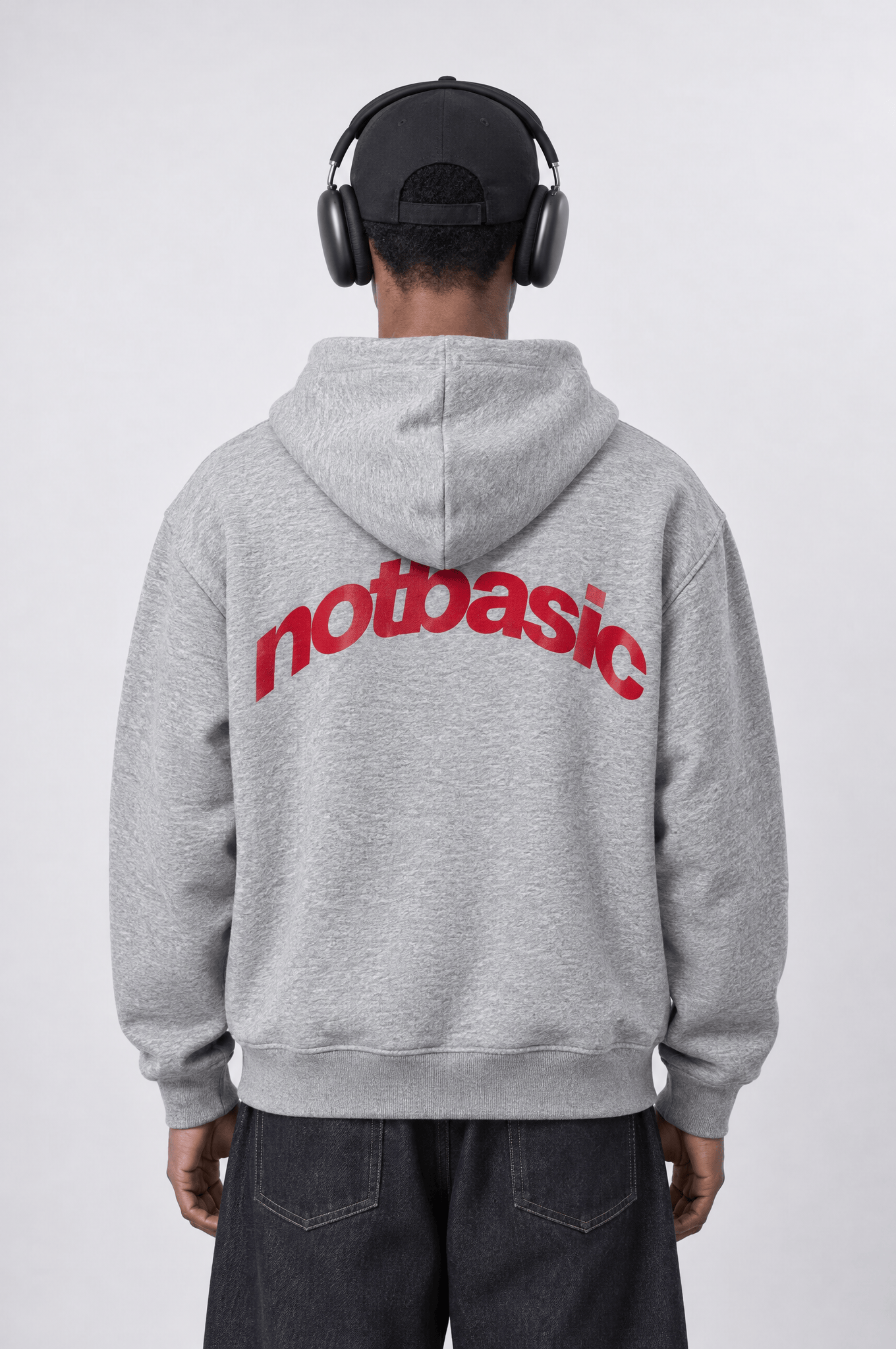 Erkek notbasic Baskılı Oversize Hoodie Gri Melanj