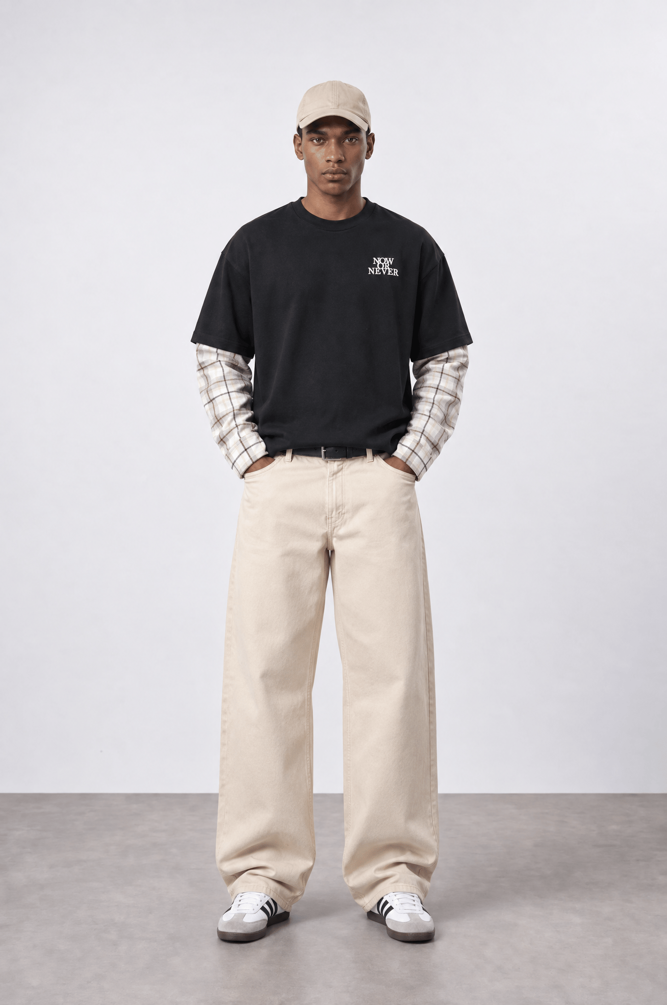 Erkek Now Or Never Nakışlı Double Sleeve Oversize Sweatshirt Siyah
