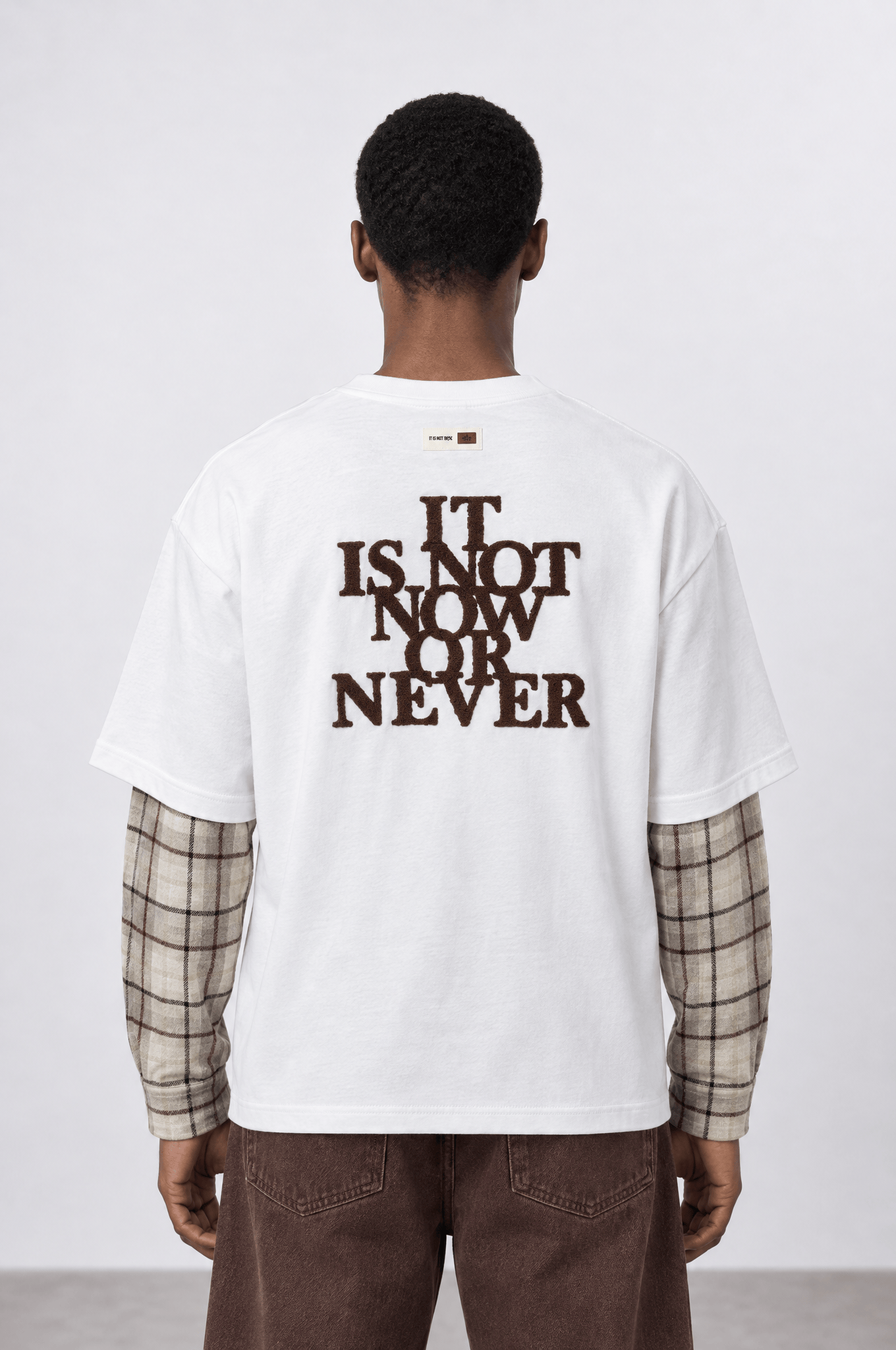 Erkek Now Or Never Nakışlı Double Sleeve Oversize Sweatshirt Ekru
