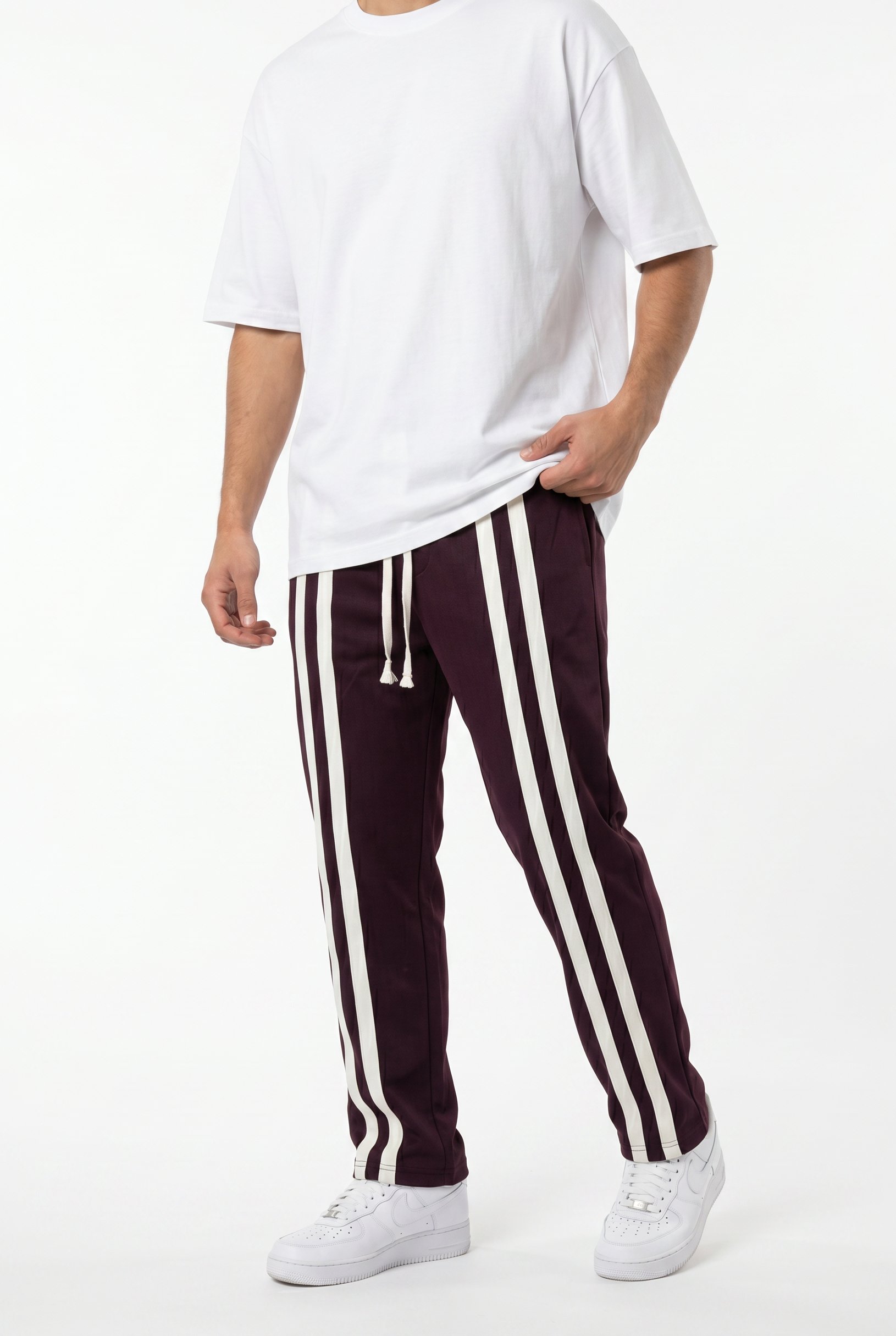 Erkek Ön Şerit Detaylı Baggy Eşofman Altı Mürdüm
