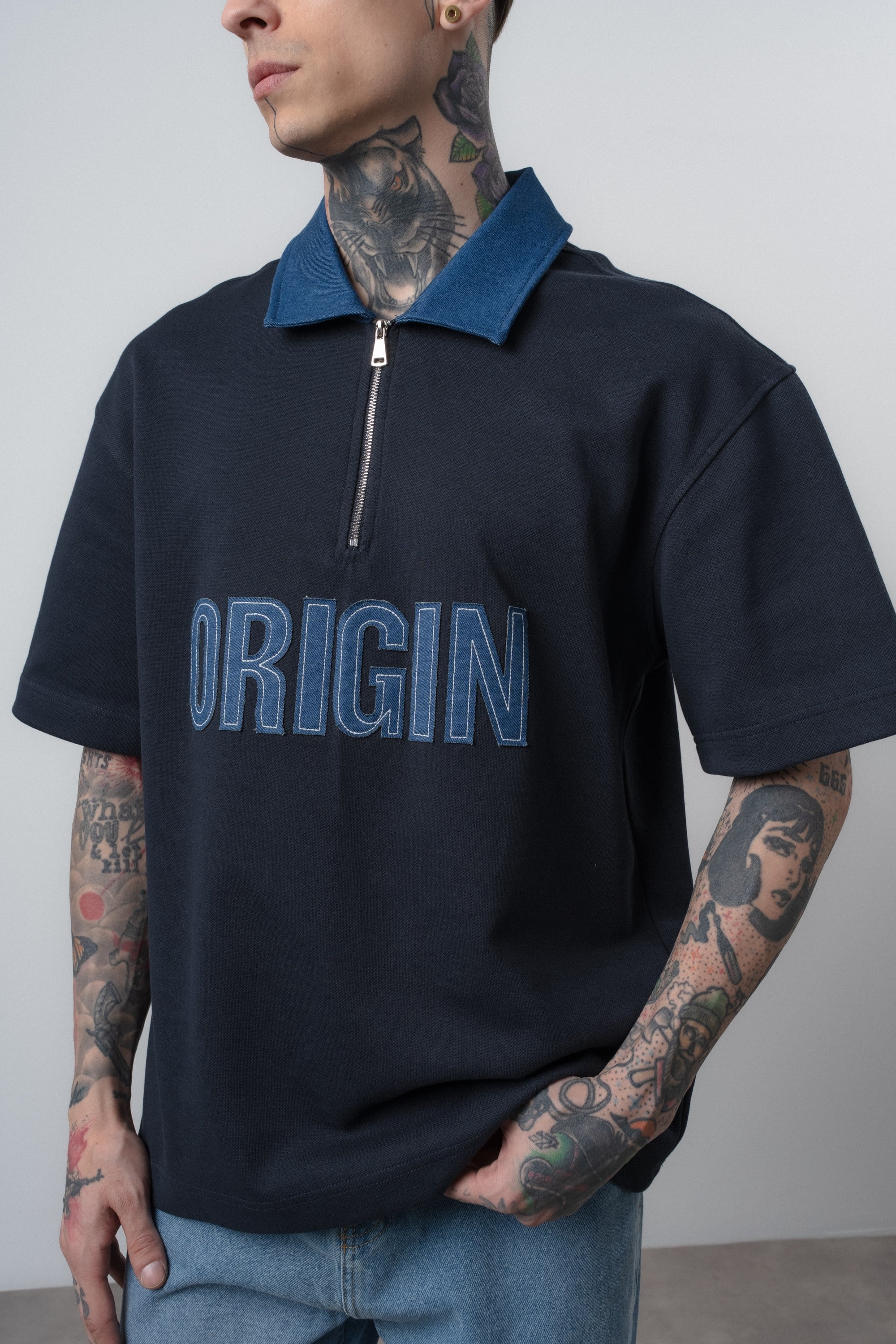 Erkek Origin Nakışlı Polo Yaka Regular Fit T-Shirt Lacivert