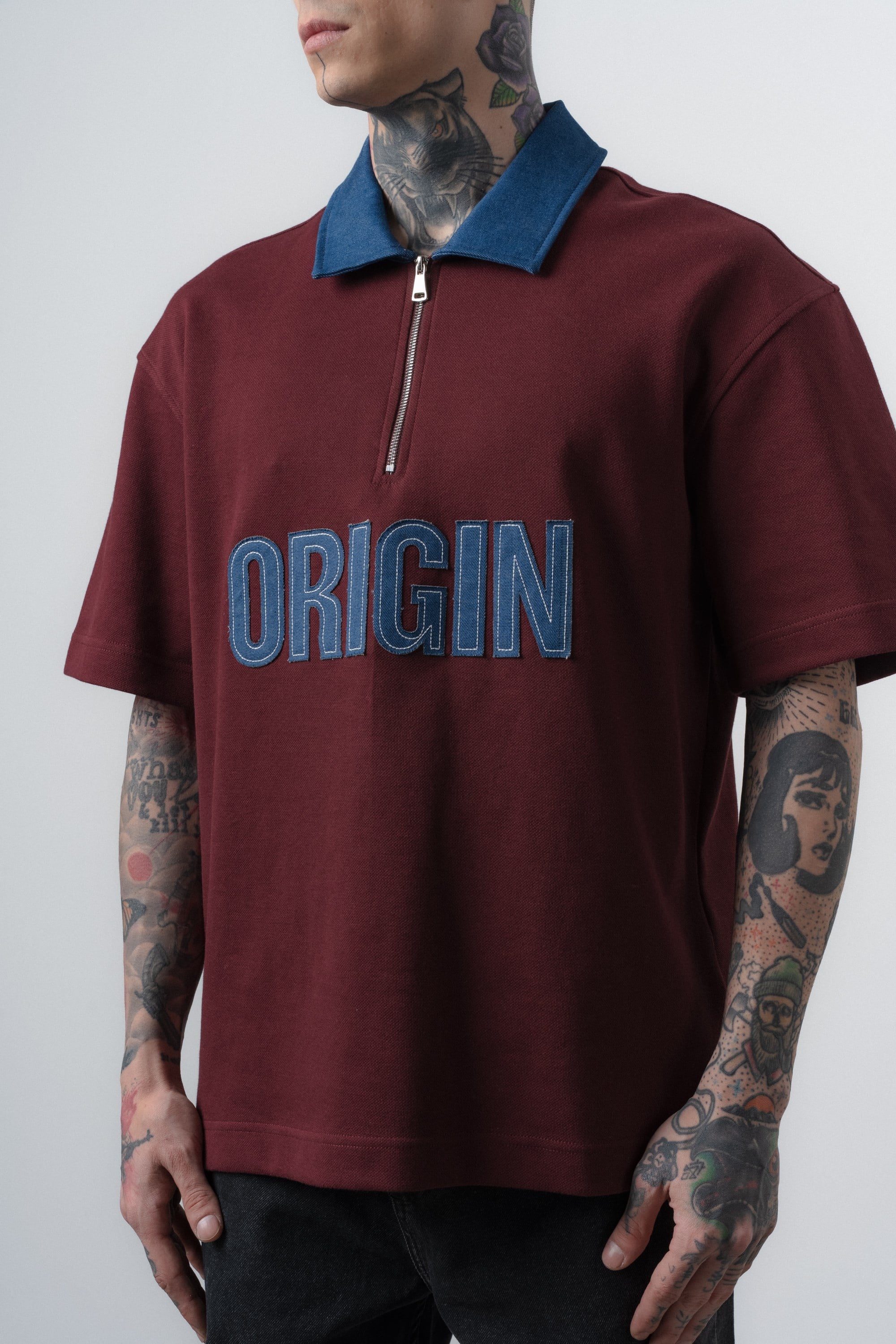 Erkek Origin Nakışlı Polo Yaka Regular Fit T-Shirt Bordo