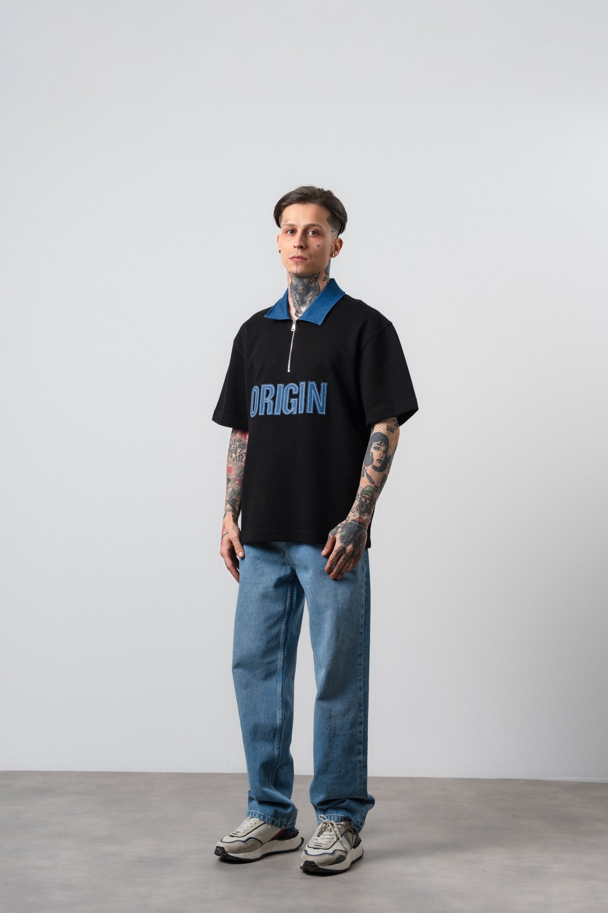 Erkek Origin Nakışlı Polo Yaka Regular Fit T-Shirt Siyah