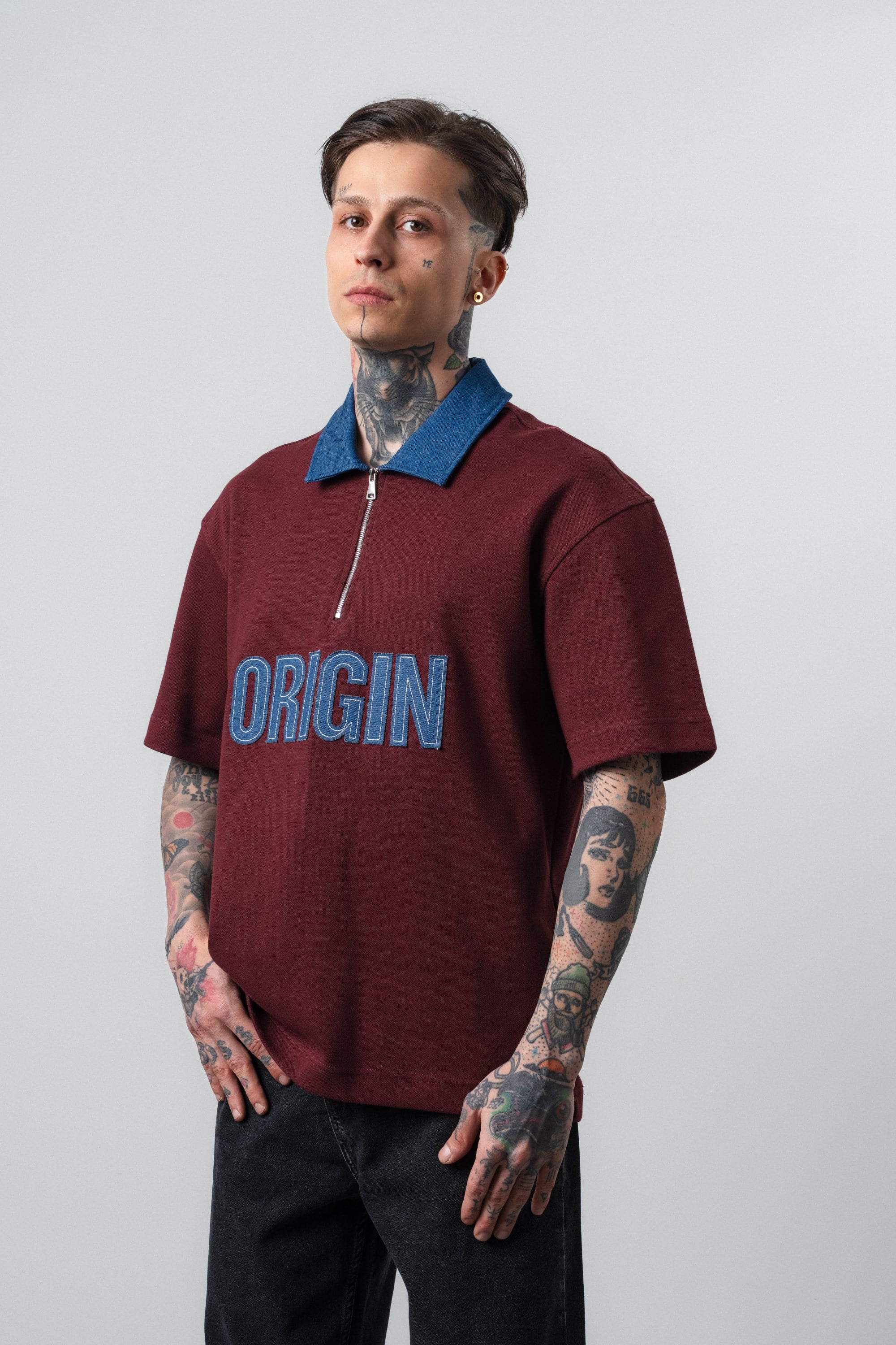 Erkek Origin Nakışlı Polo Yaka Regular Fit T-Shirt Bordo
