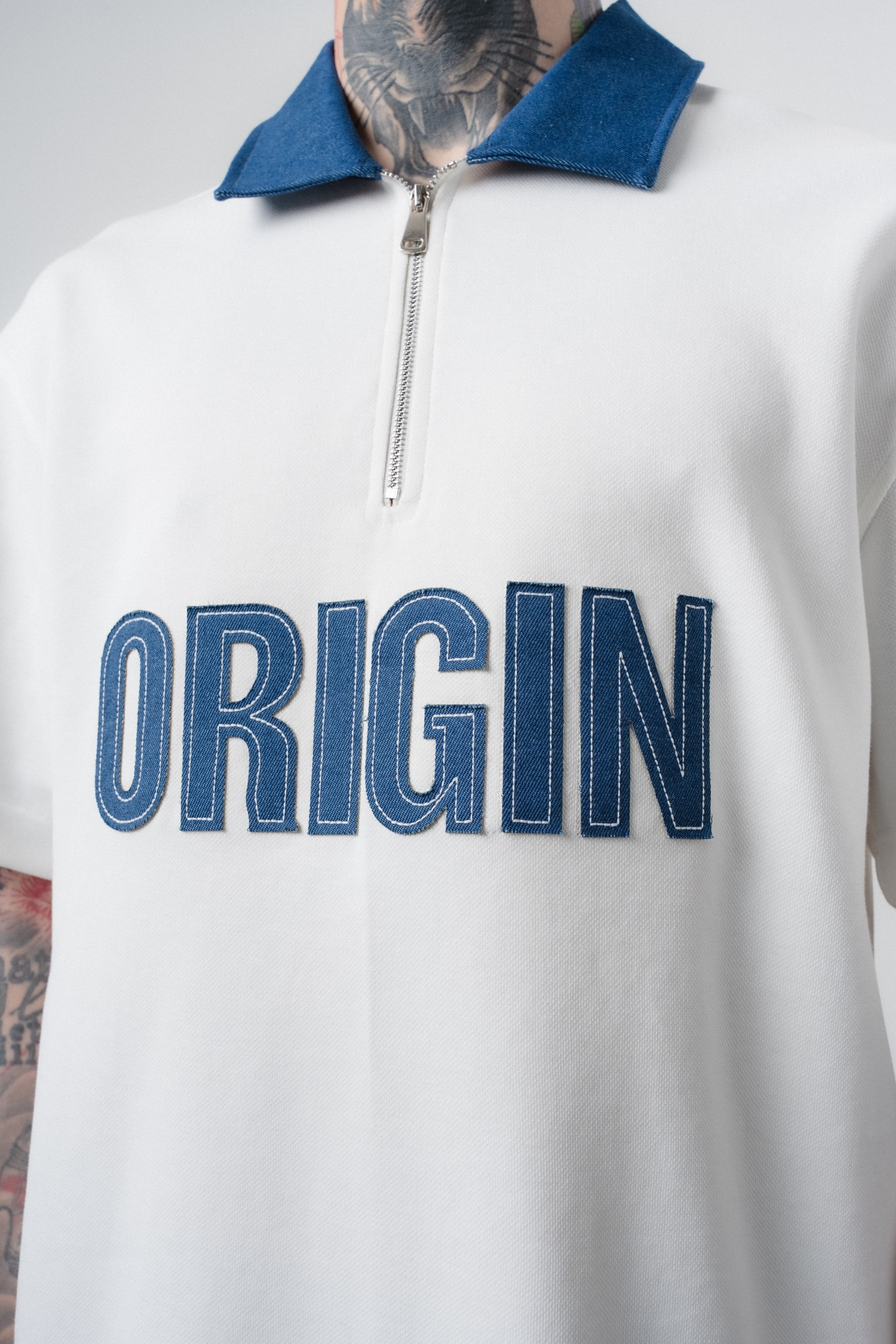 Erkek Origin Nakışlı Polo Yaka Regular Fit T-Shirt Ekru