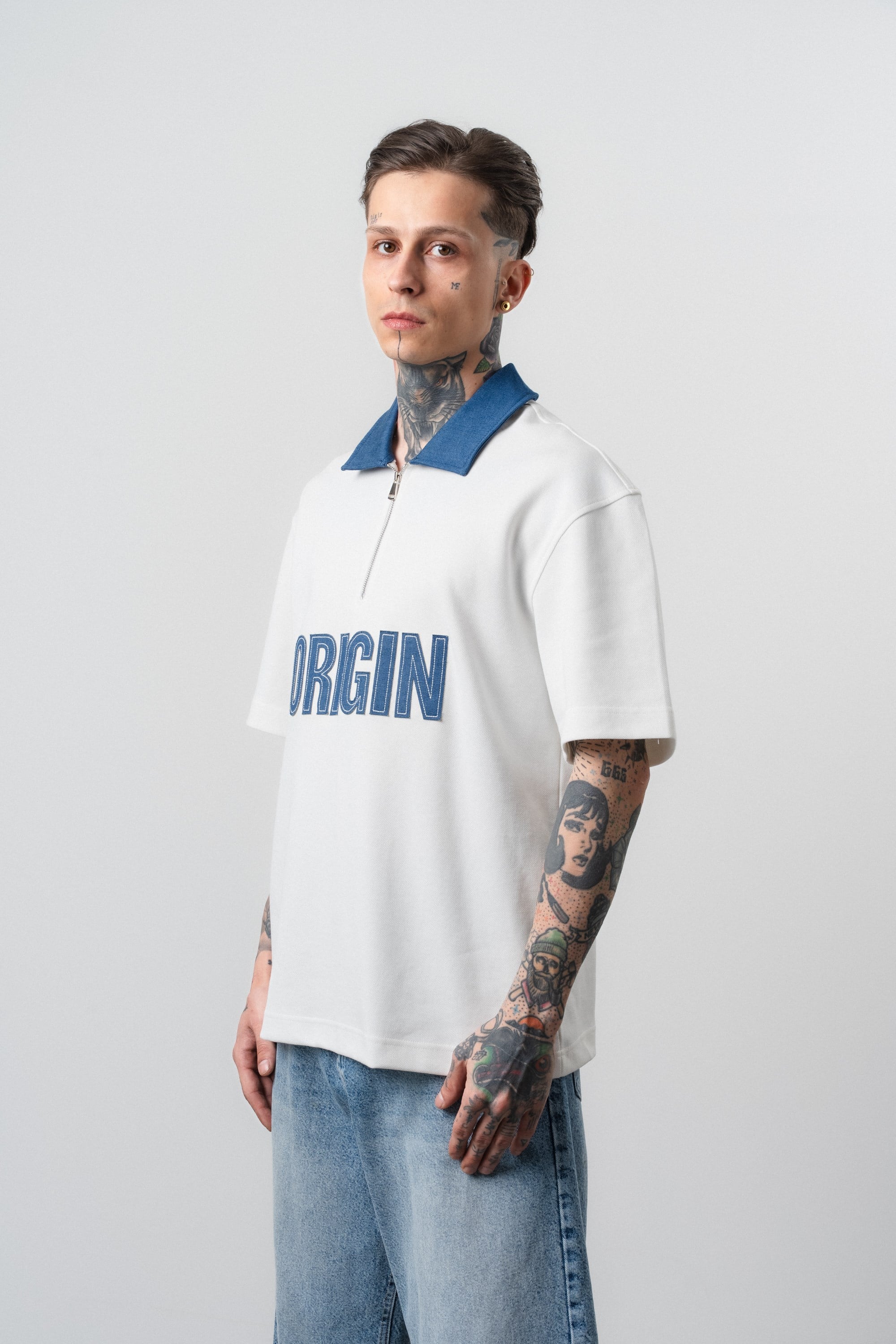 Erkek Origin Nakışlı Polo Yaka Regular Fit T-Shirt Ekru