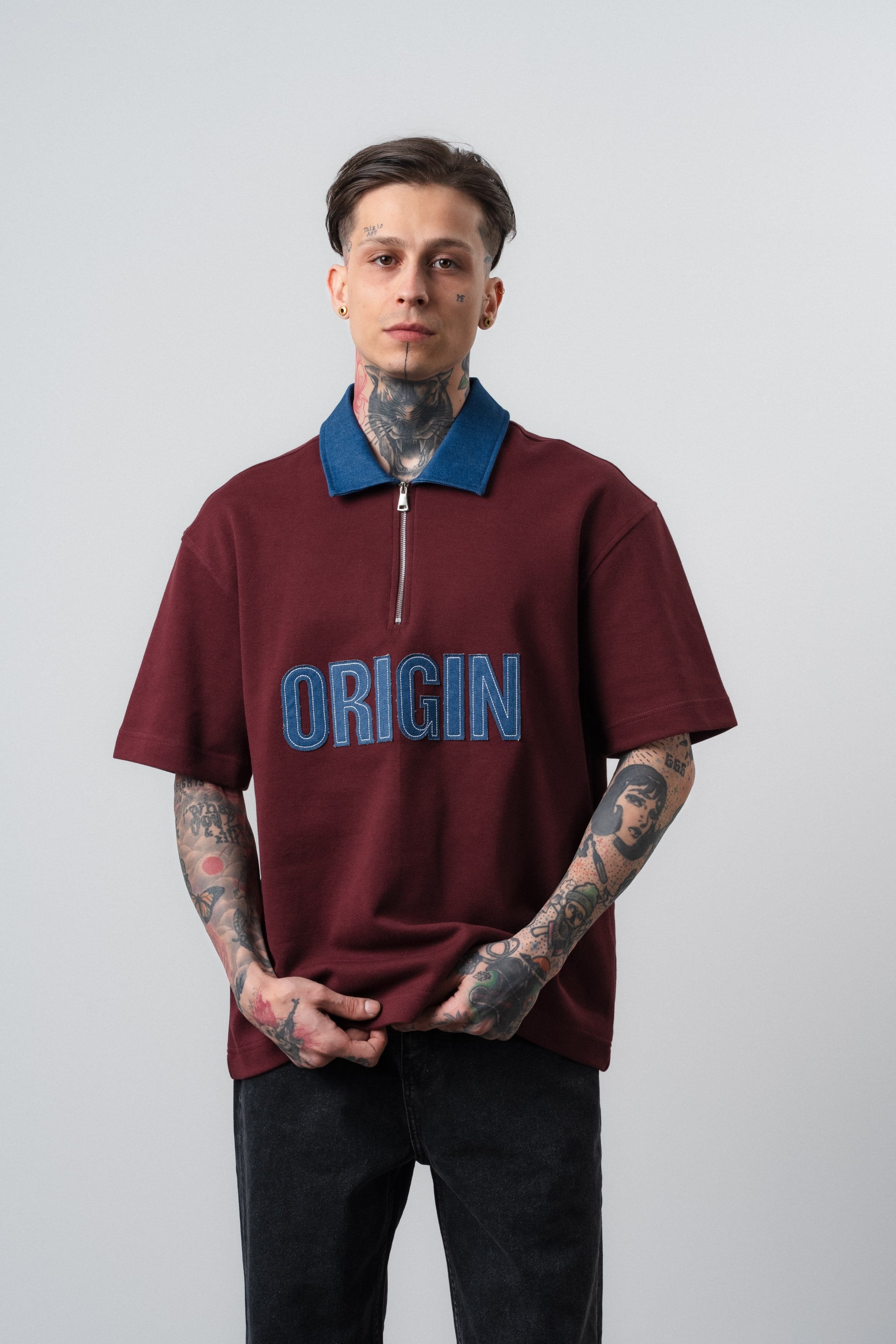 Erkek Origin Nakışlı Polo Yaka Regular Fit T-Shirt Bordo