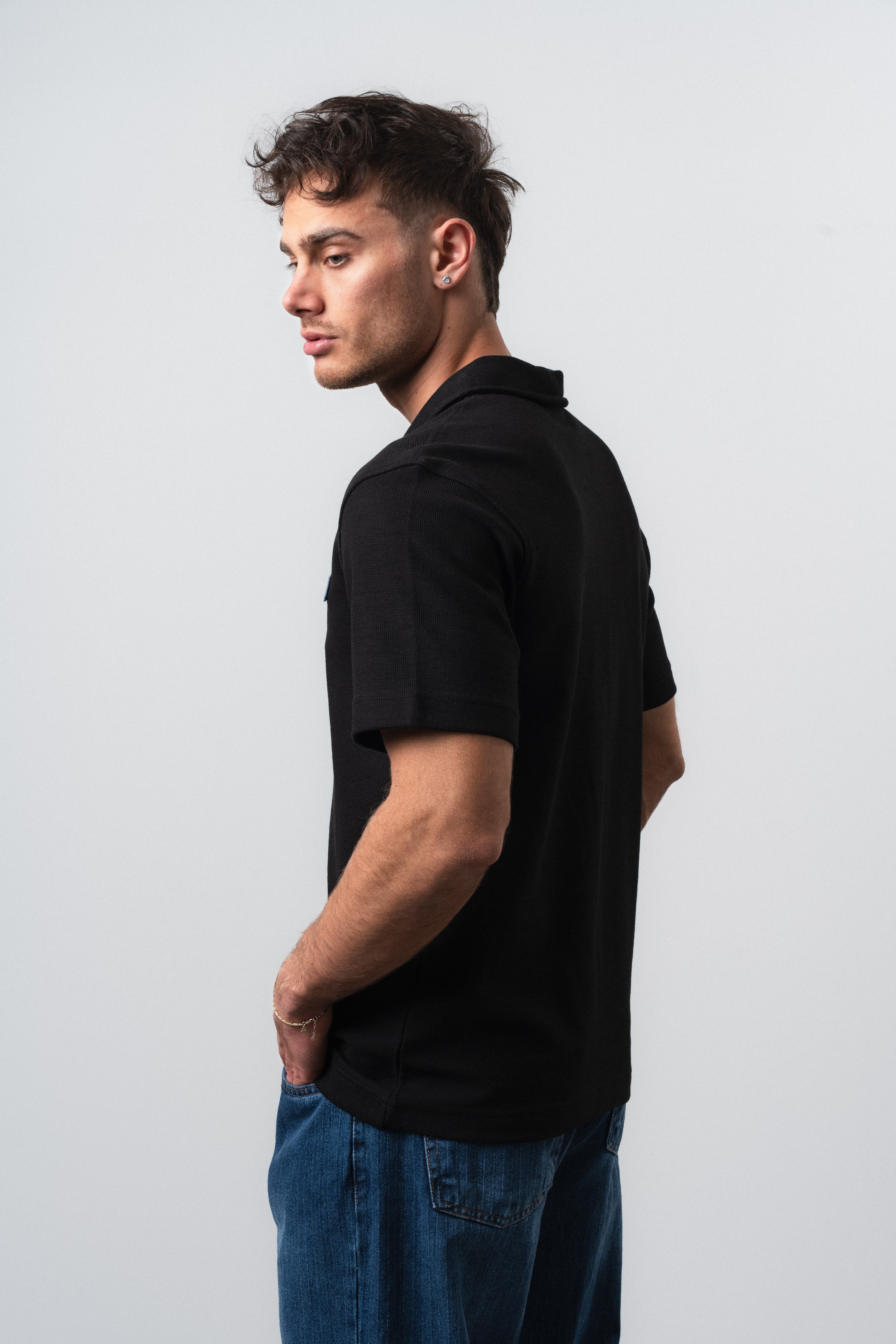 Erkek Original Yazılı Regular Fit Polo Yaka T-Shirt Siyah