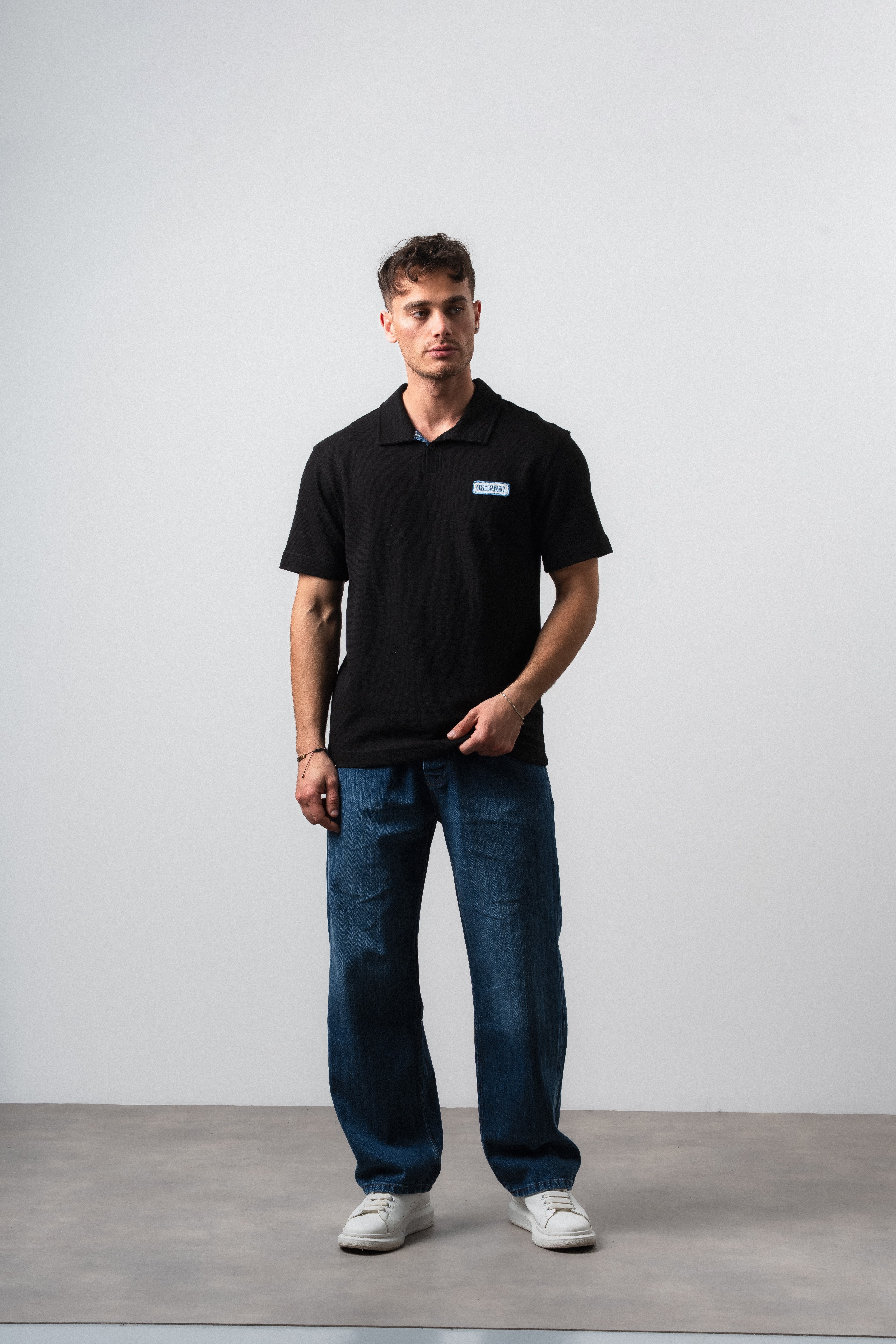 Erkek Original Yazılı Regular Fit Polo Yaka T-Shirt Siyah