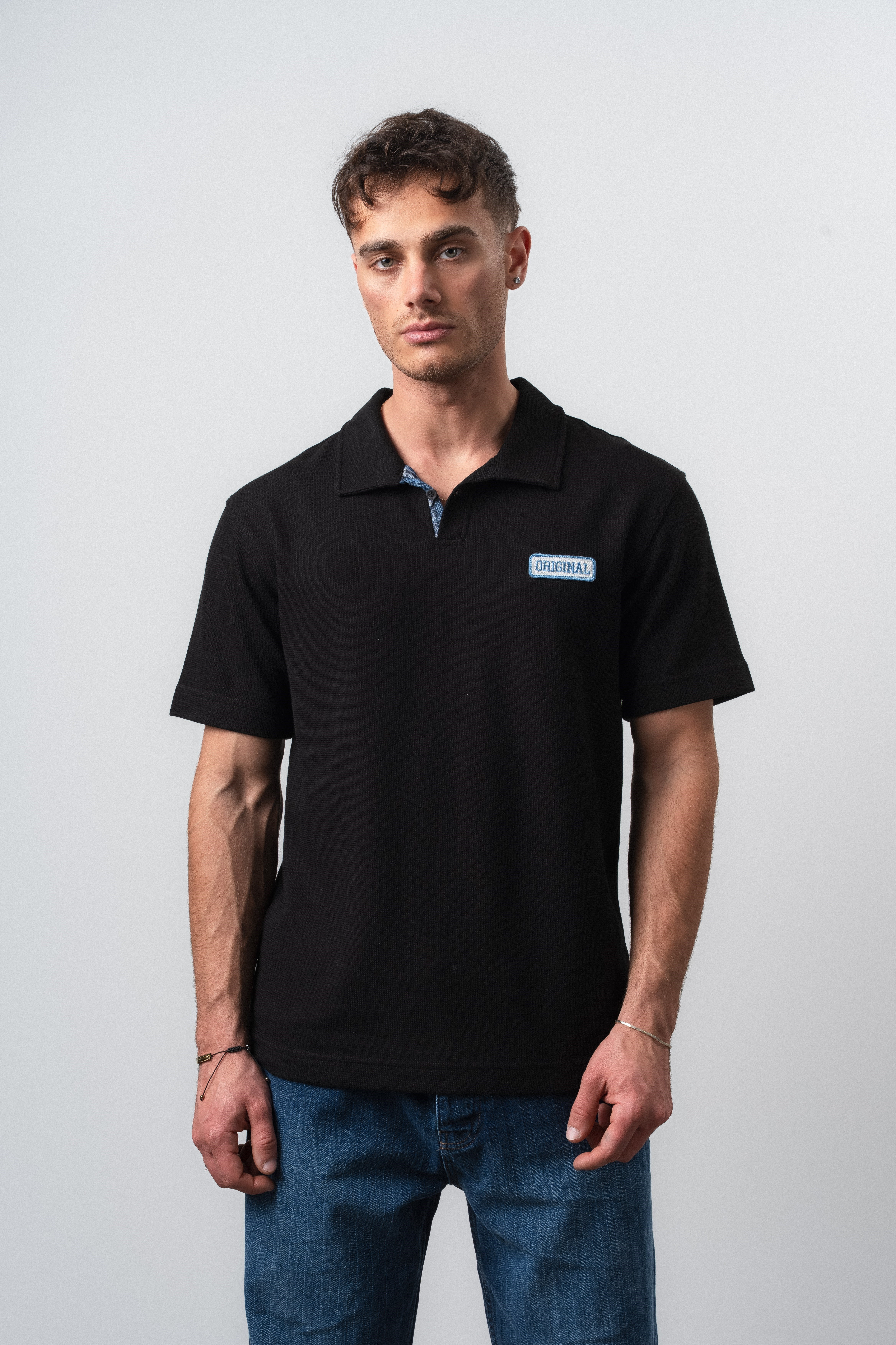 Erkek Original Yazılı Regular Fit Polo Yaka T-Shirt Siyah