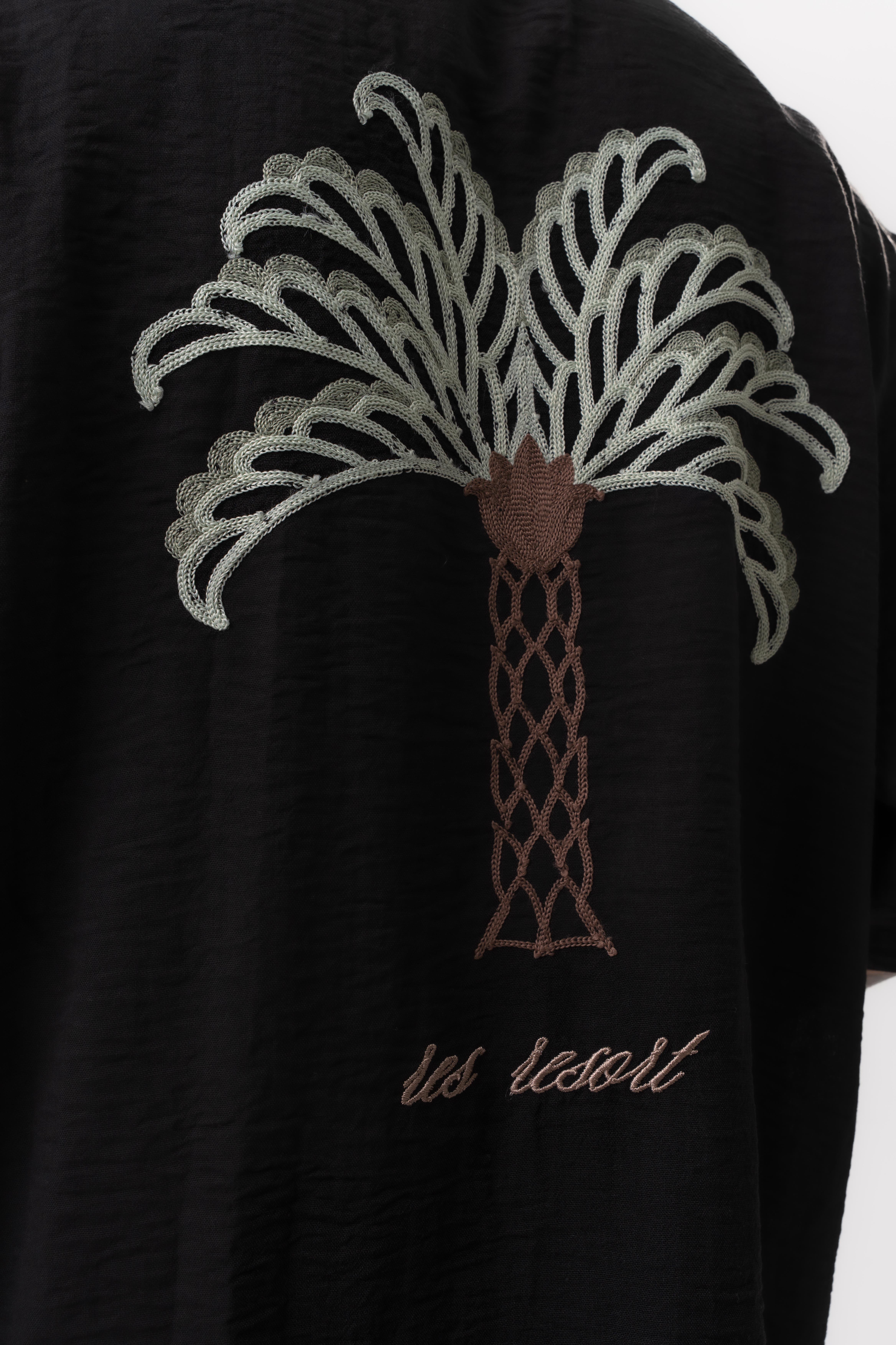 Erkek Palm Nakışlı Oversize Gömlek Siyah