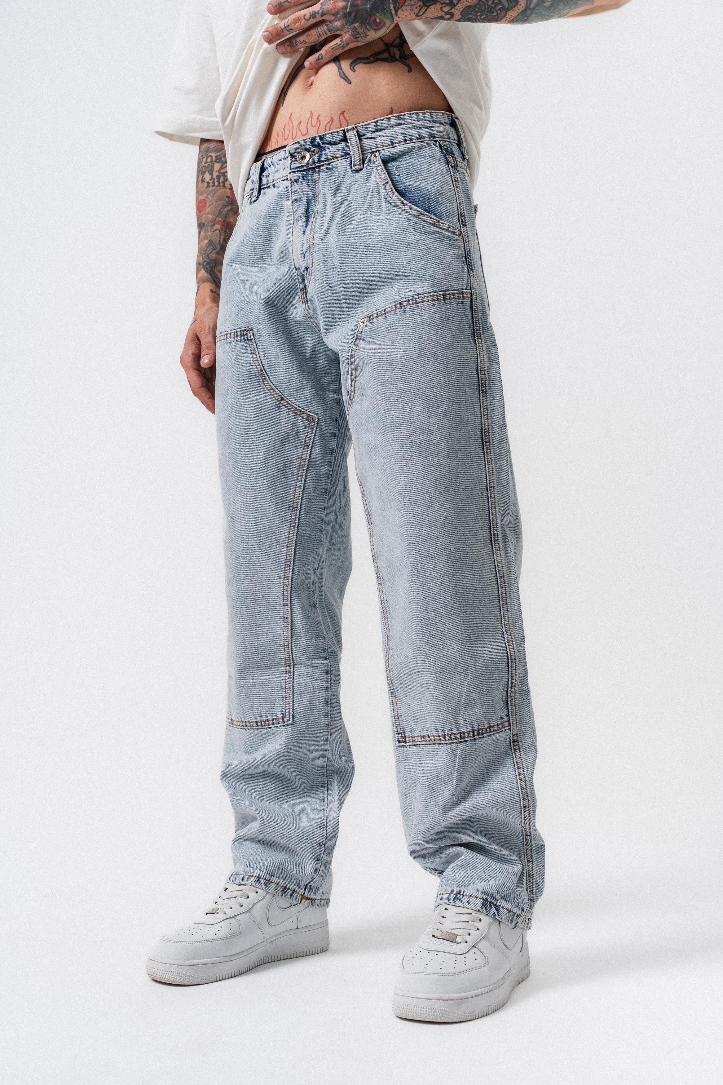 Erkek Parça Detaylı Baggy Jean A.Mavi