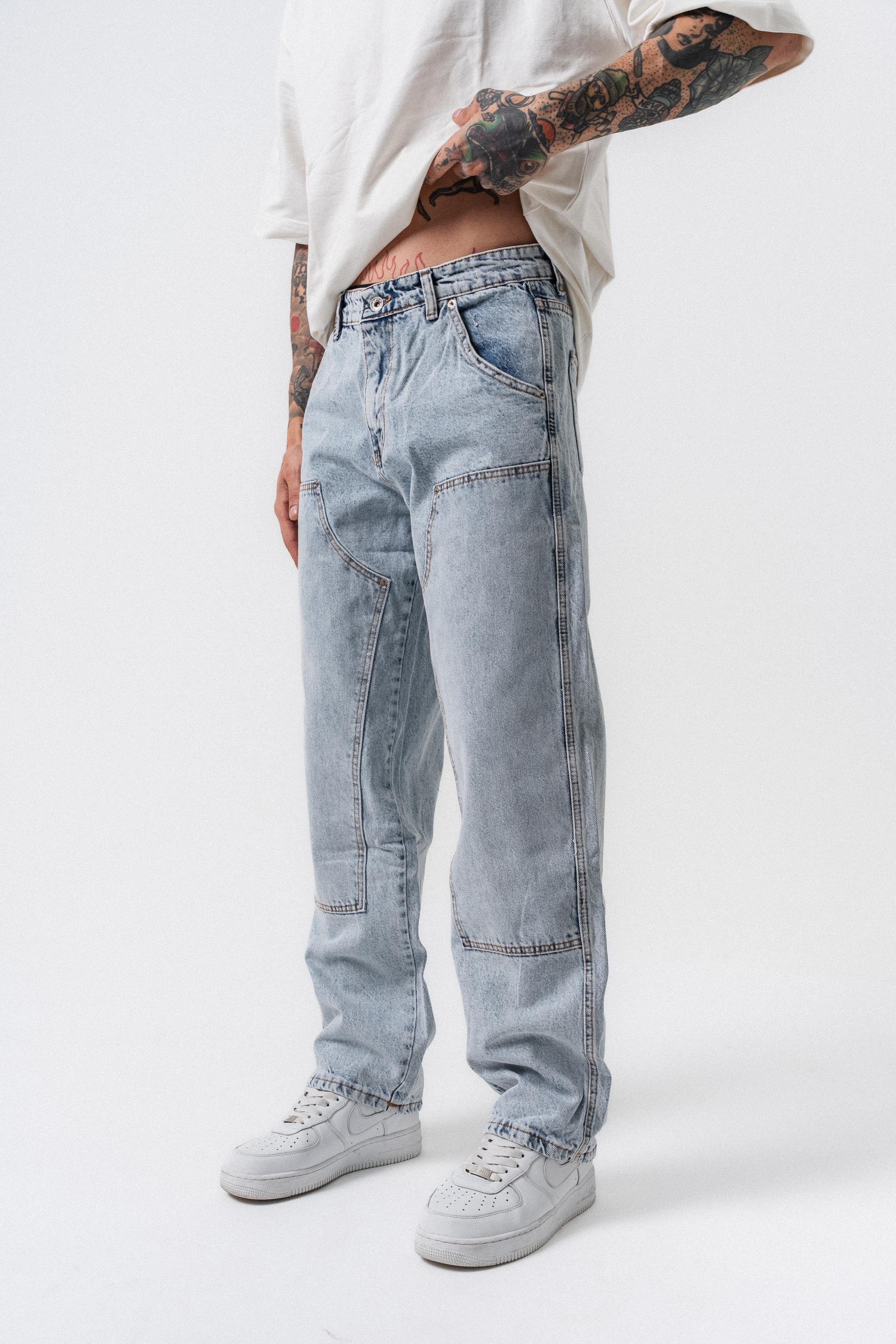 Erkek Parça Detaylı Baggy Jean A.Mavi