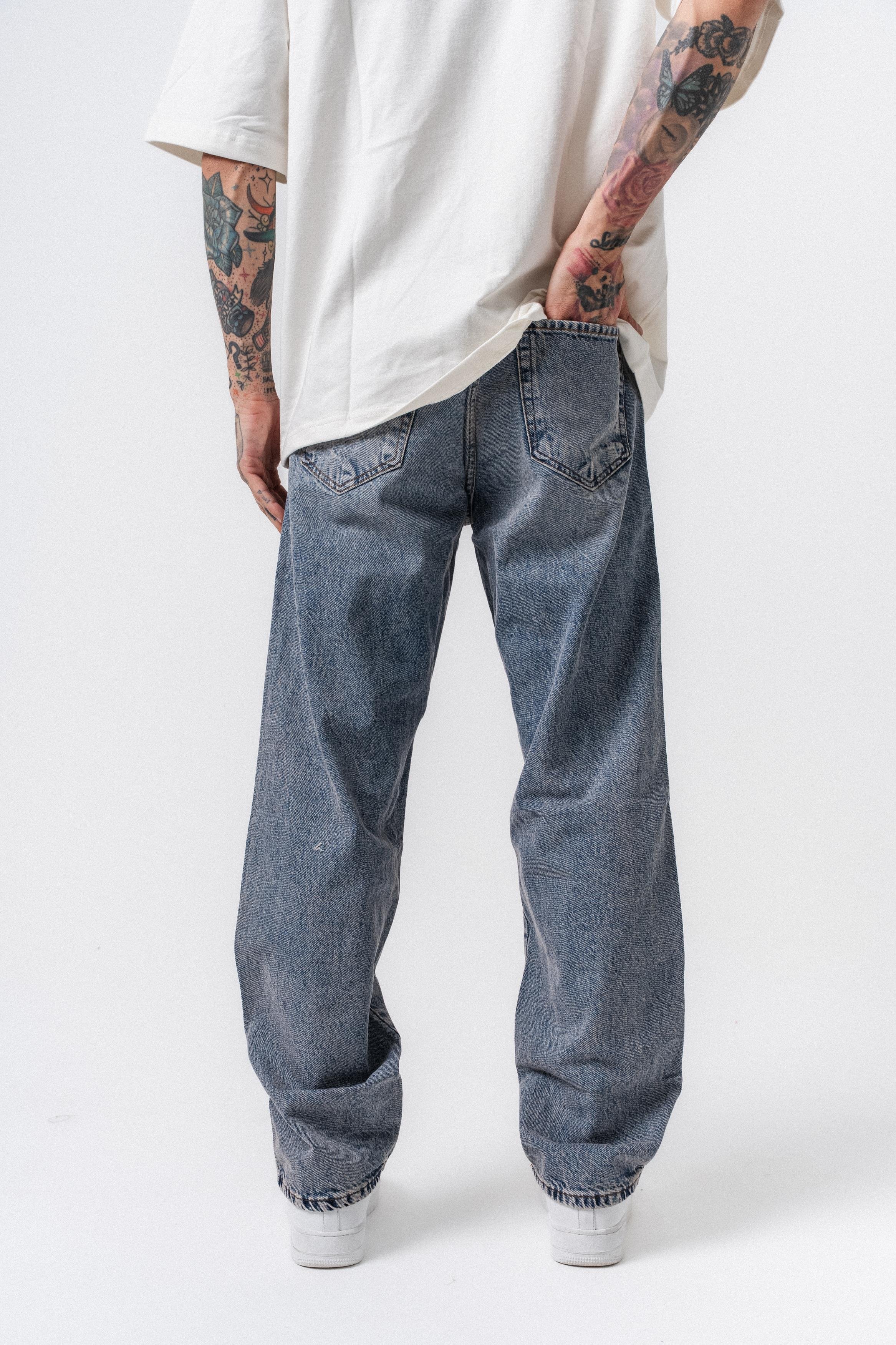 Erkek Parça Detaylı Baggy Jean Mavi