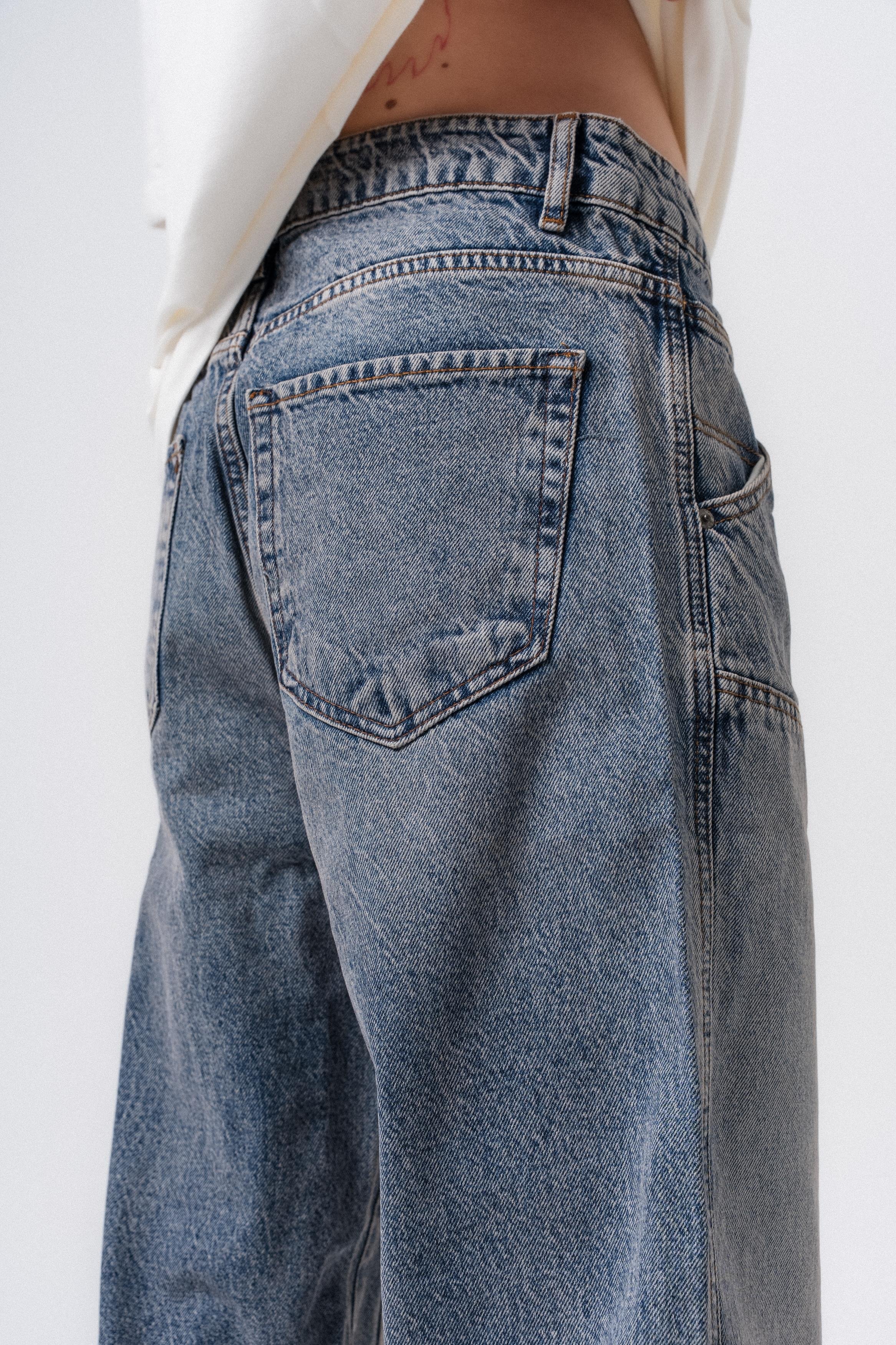 Erkek Parça Detaylı Baggy Jean Mavi