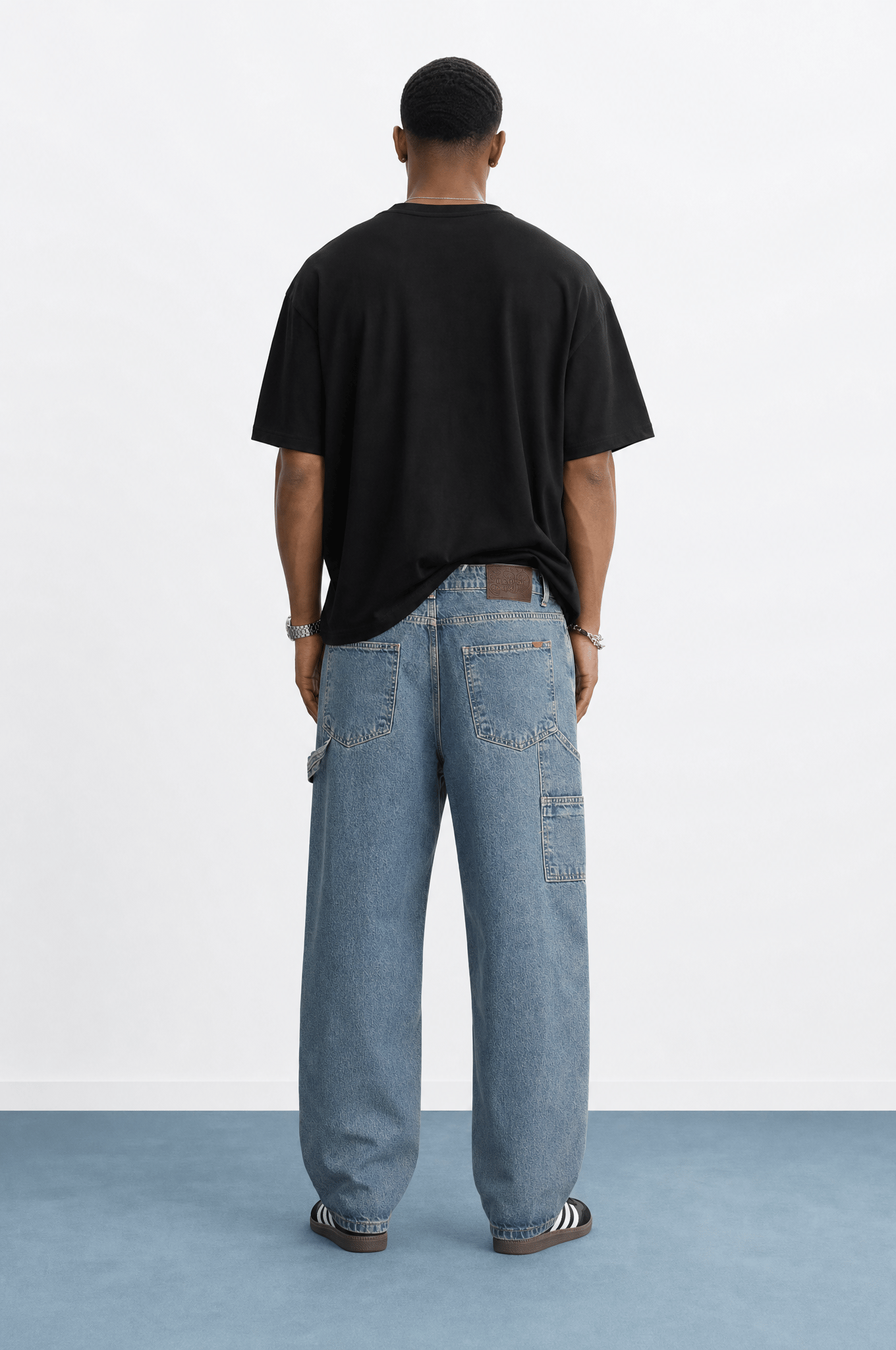 Erkek Parça Detaylı Baggy Jean Mavi