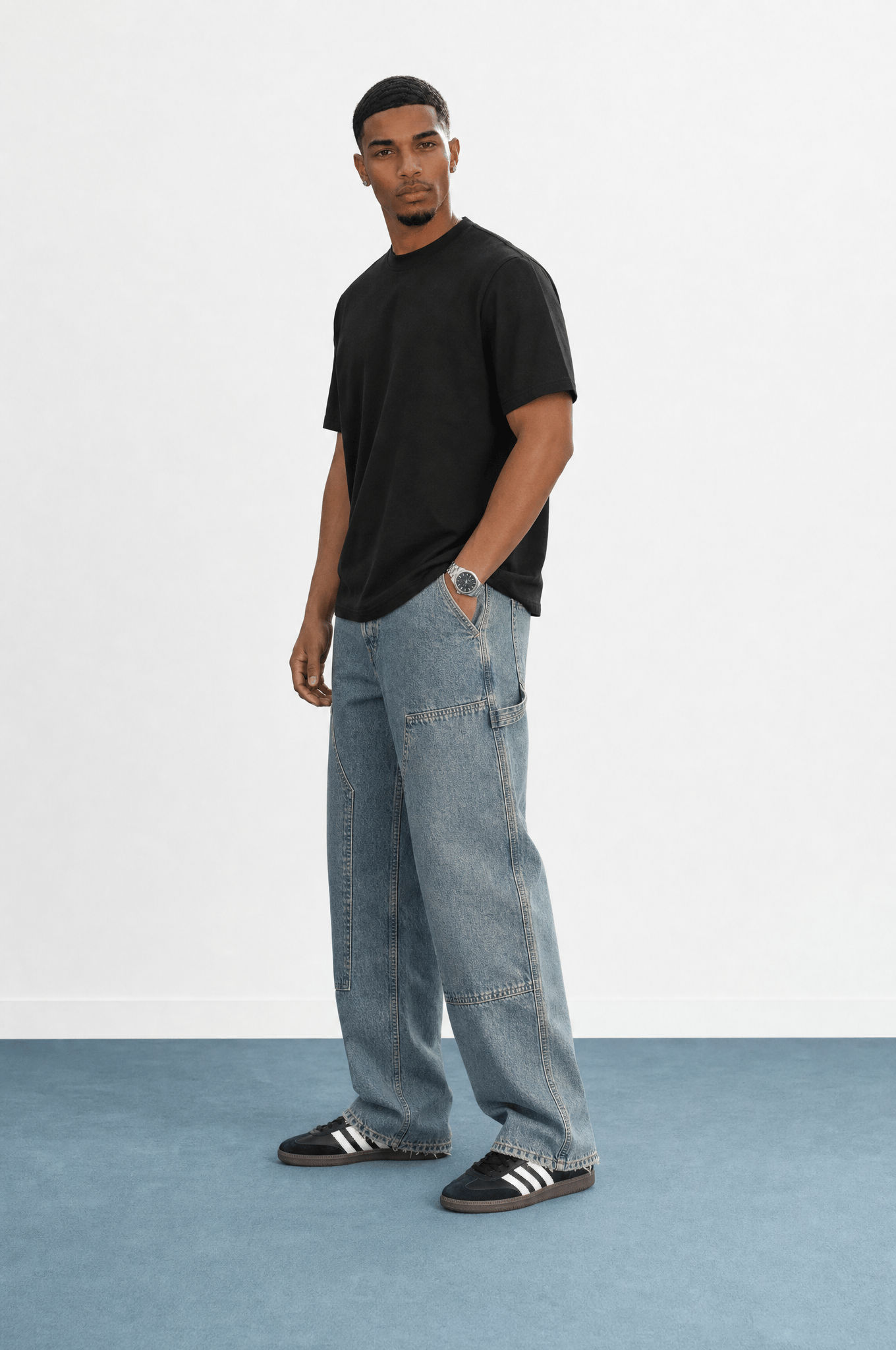 Erkek Parça Detaylı Baggy Jean Mavi
