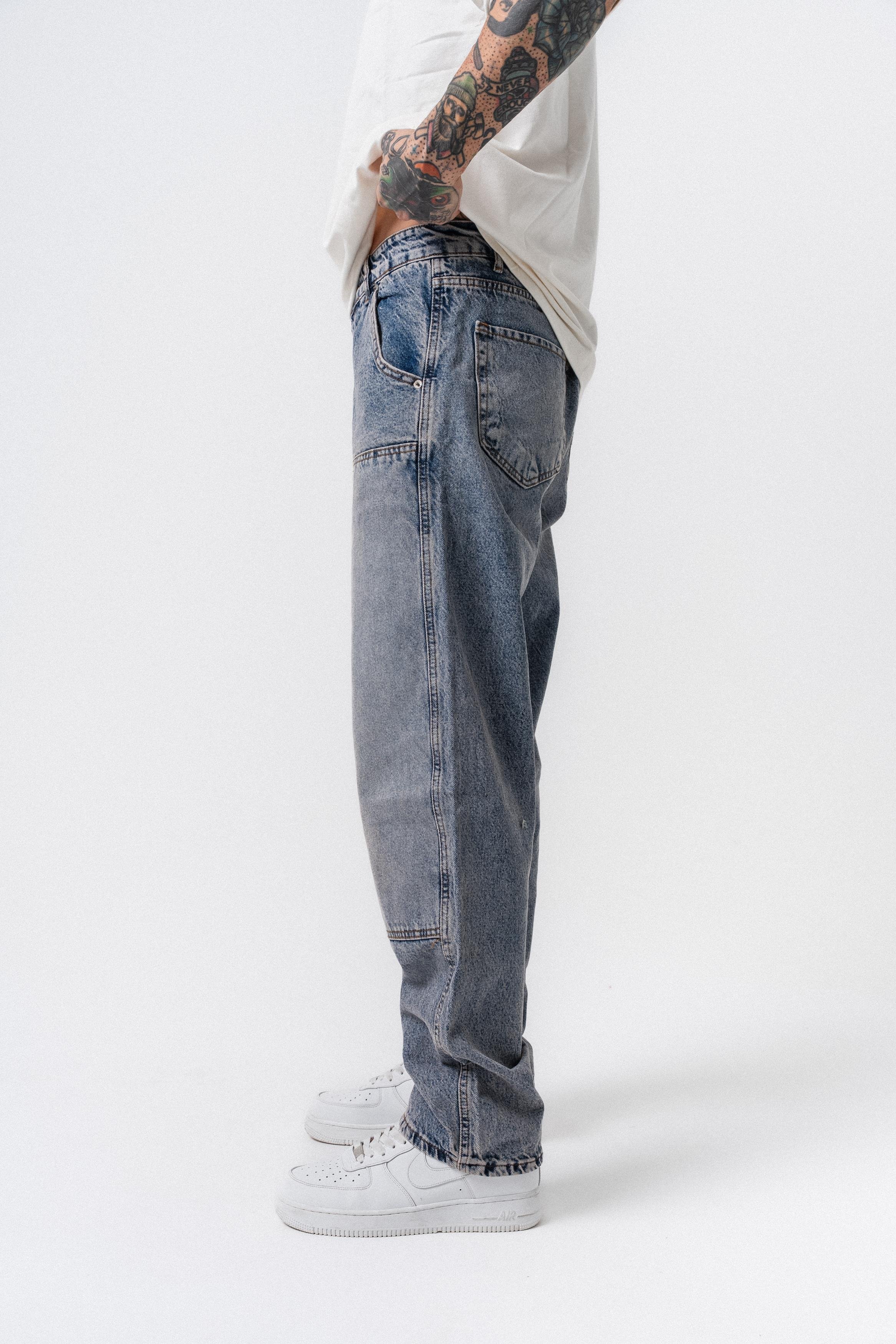 Erkek Parça Detaylı Baggy Jean Mavi