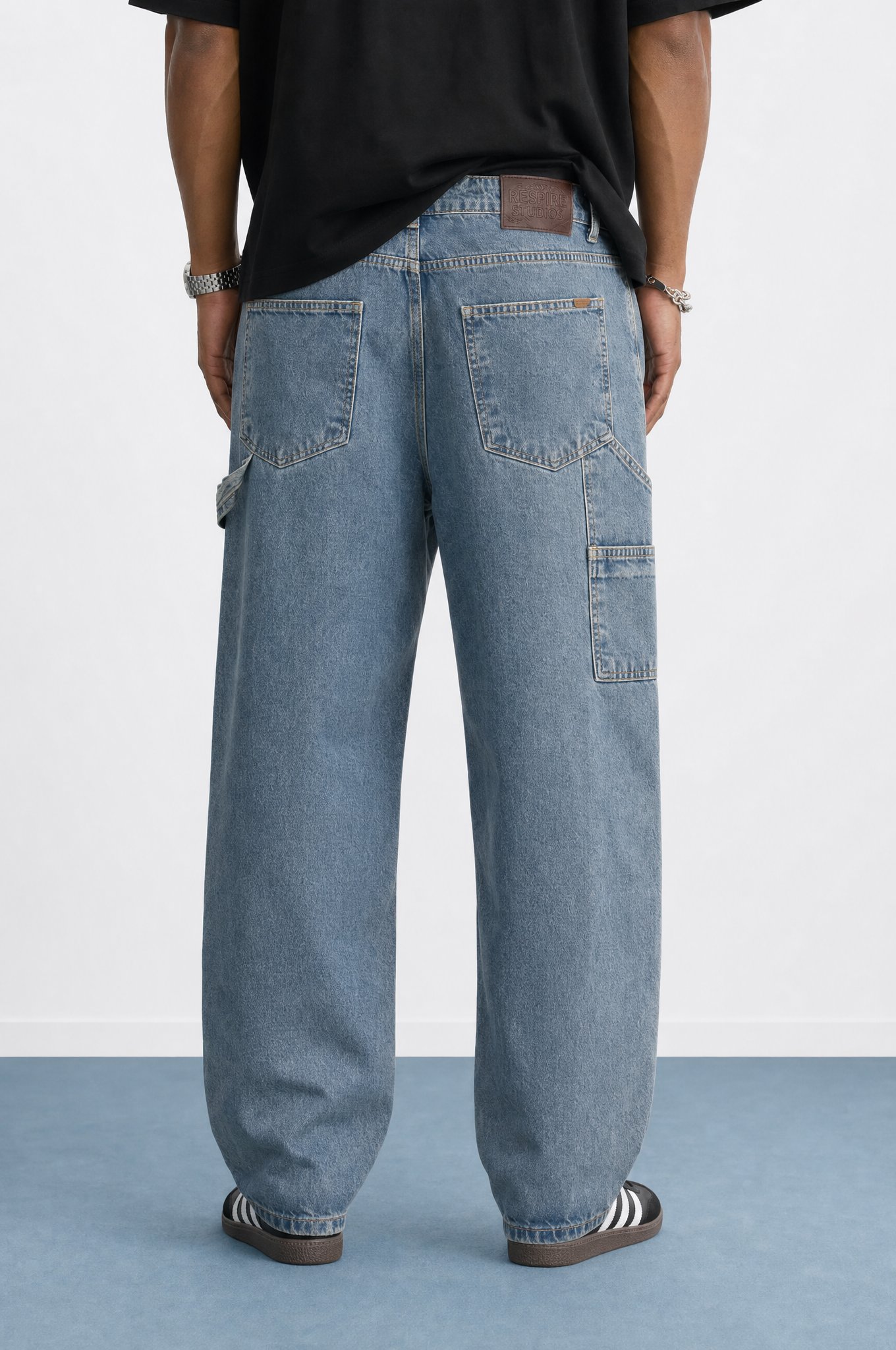 Erkek Parça Detaylı Baggy Jean Mavi
