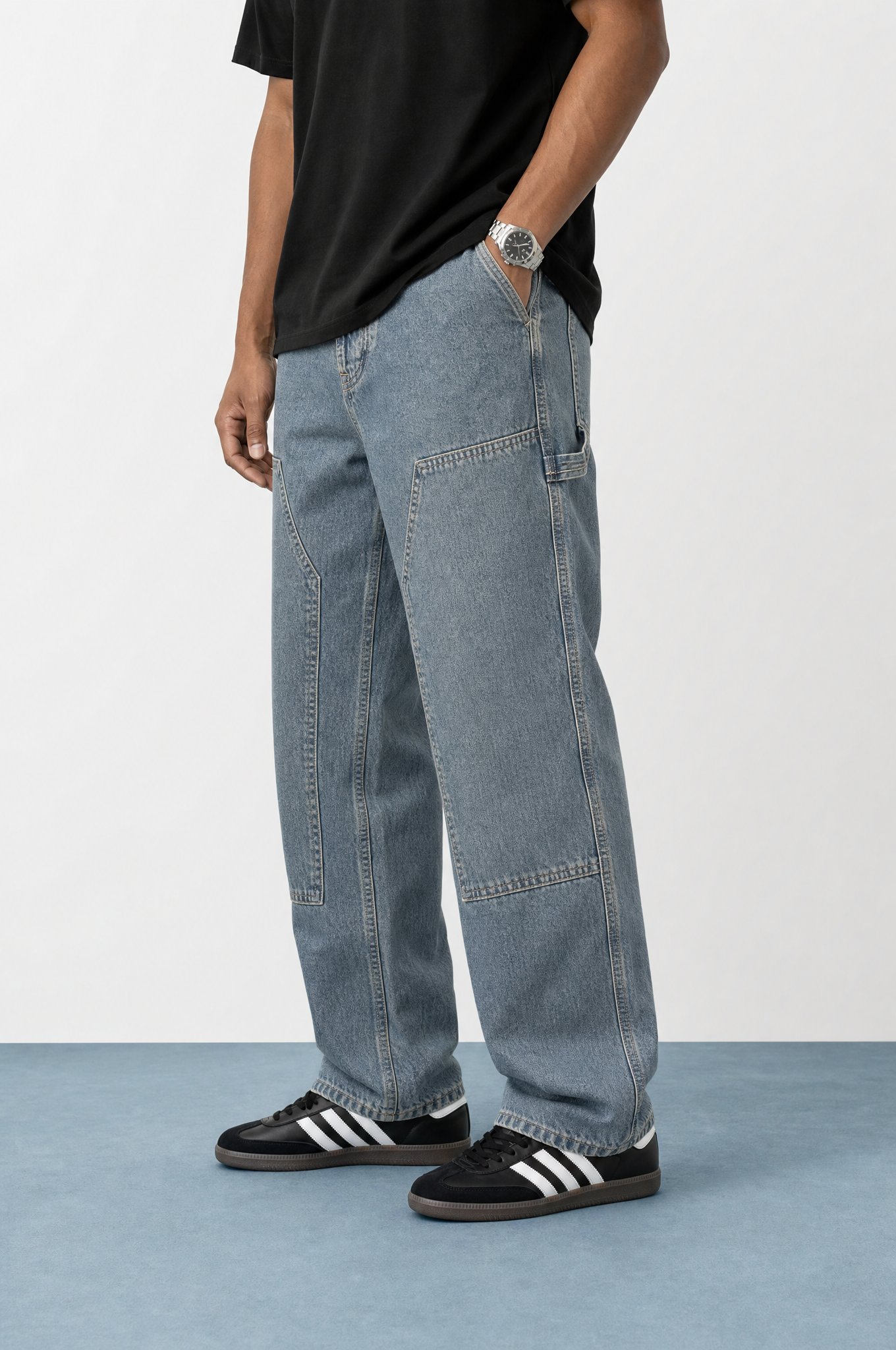 Erkek Parça Detaylı Baggy Jean Mavi