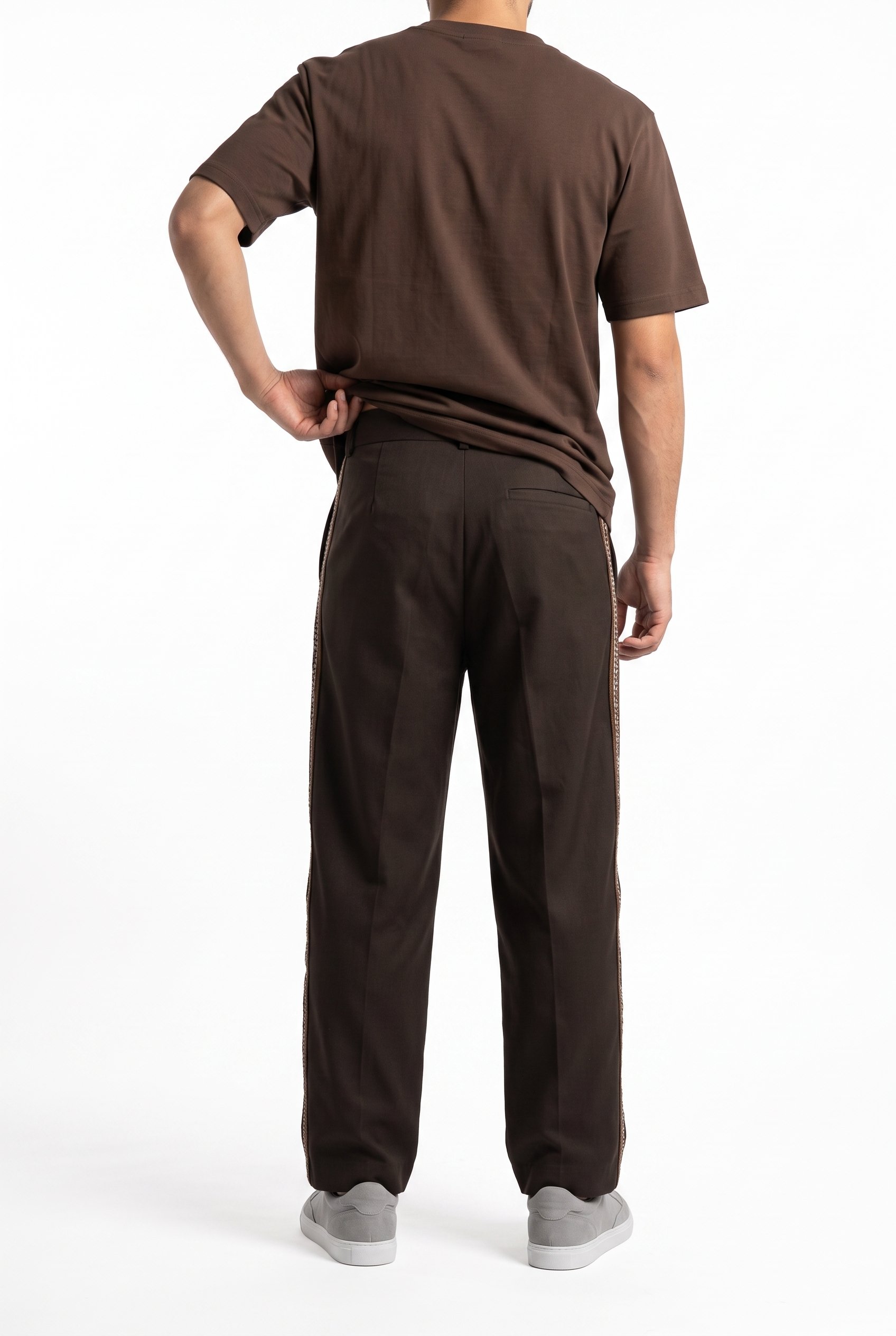 Erkek Pile Detaylı Kumaş Baggy Pantolon Kahve