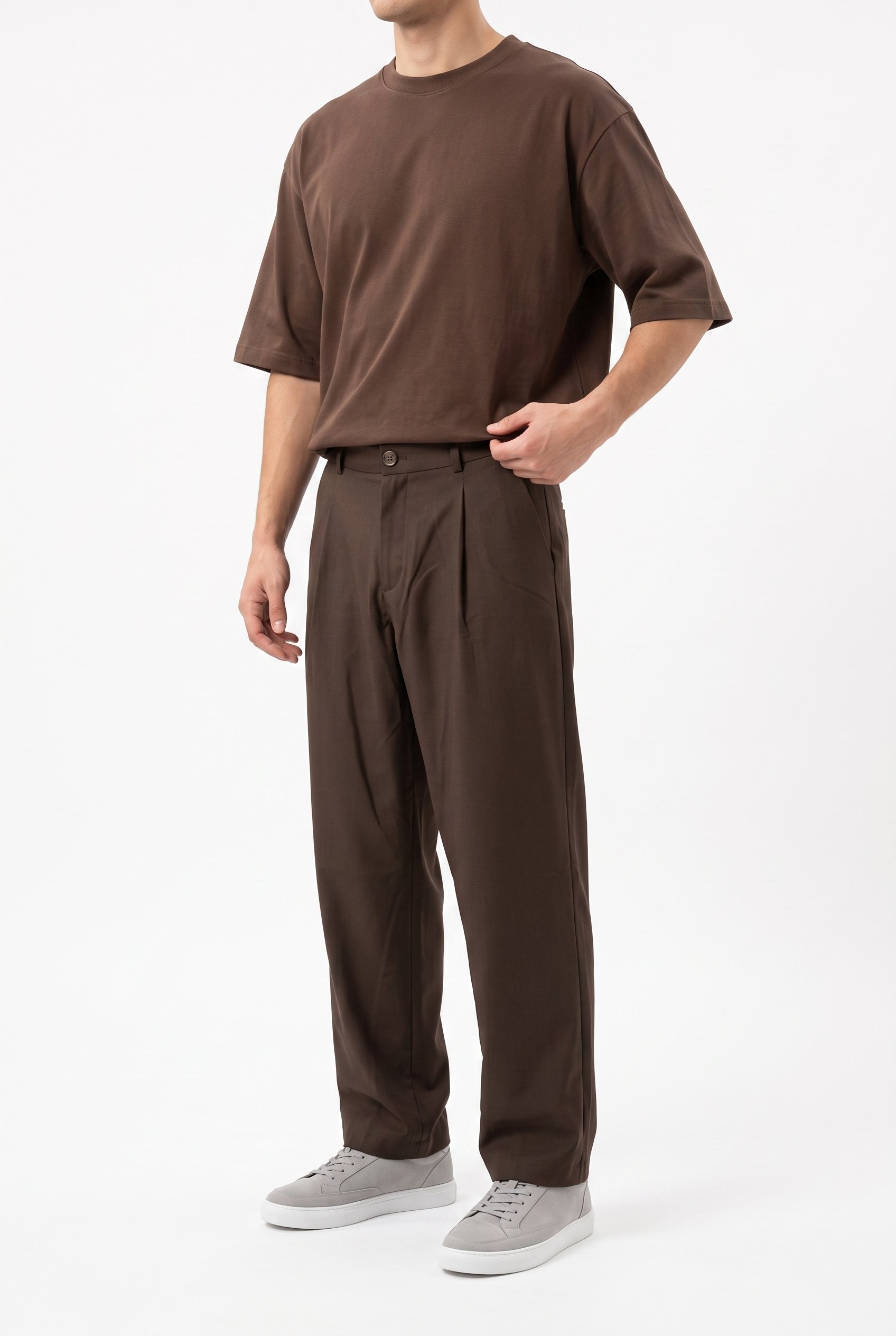 Erkek Pile Detaylı Kumaş Baggy Pantolon Kahve