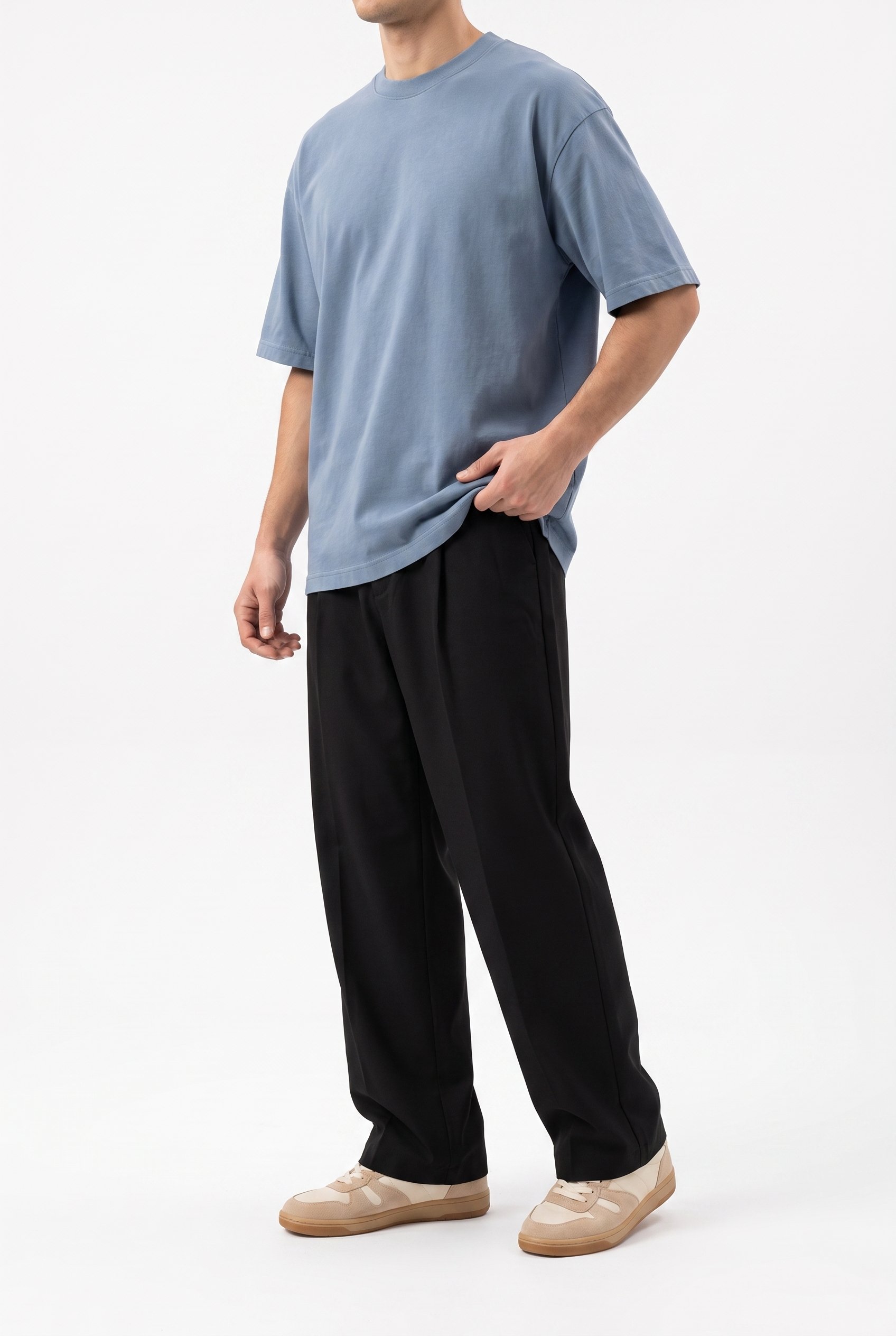 Erkek Pile Detaylı Kumaş Baggy Pantolon Siyah