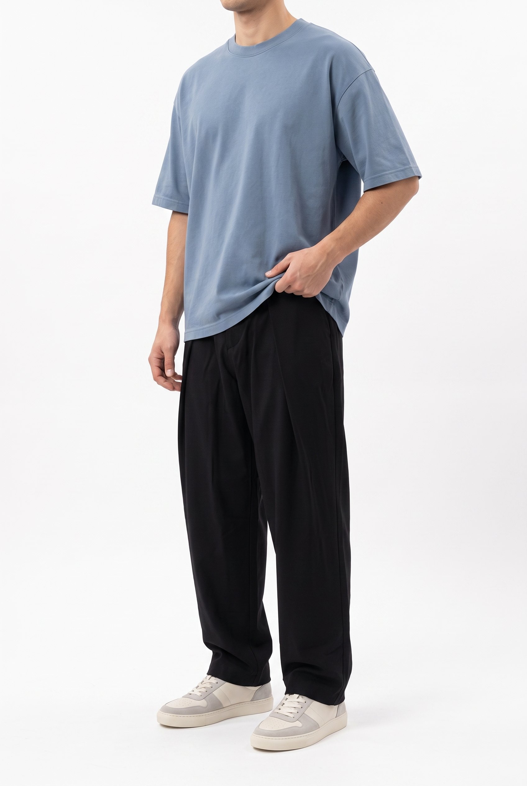 Erkek Pileli Keten Baggy Pantolon Siyah